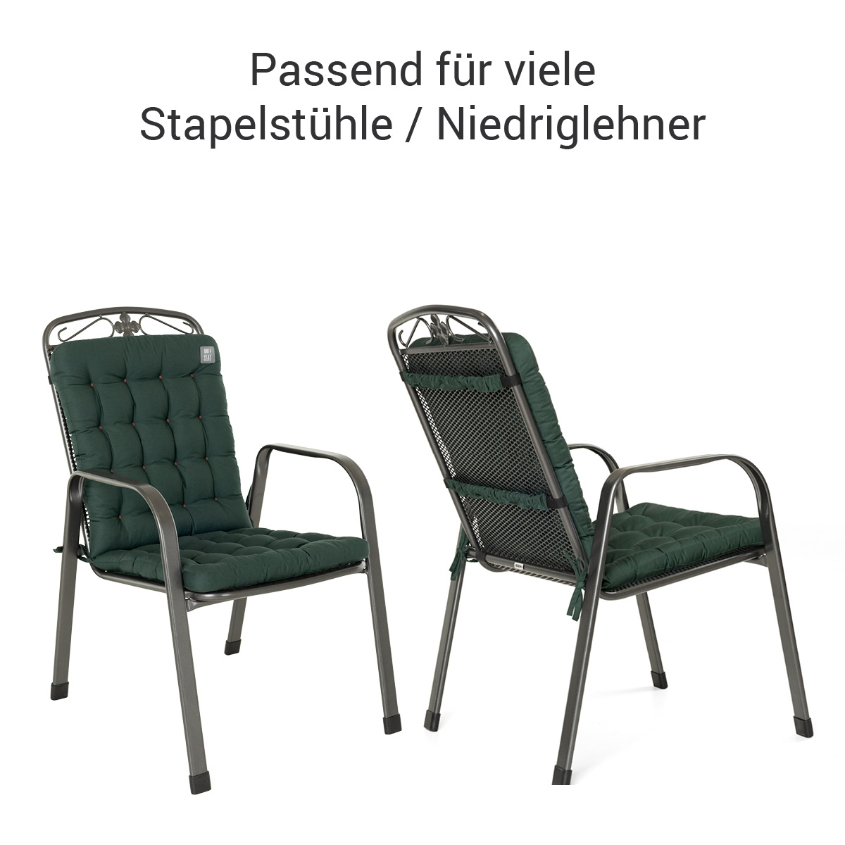 HAVE A SEAT Living | Niedriglehner Auflagen Moosgrün auf Gartenstuhl-Modell Dehner MWH Metall-Gartensessel Savoy 