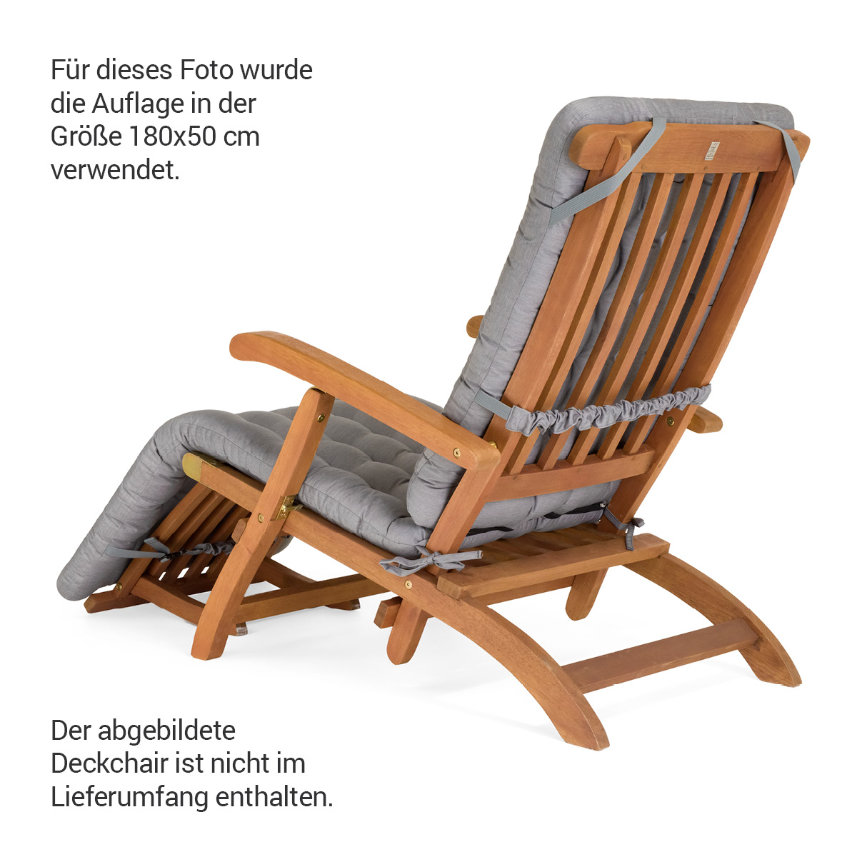 Deckchair Auflage Hellgrau mit Bändern und Schlaufen zur einfachen Befestigung hinten an Deckchair / Liegestuhl | HAVE A SEAT Living