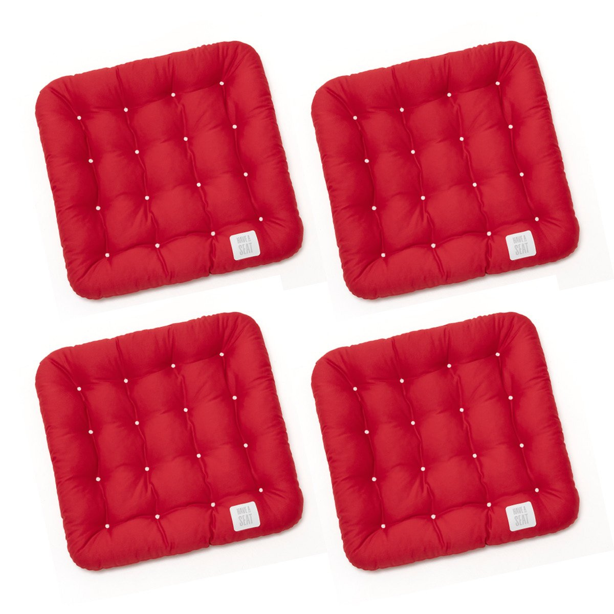Stuhlkissen-Set (4 Sitzkissen) eckig zum Binden | Rot | mit bequemer, orthopädischer Thermo-Polsterung | wetterfest | HAVE A SEAT Living