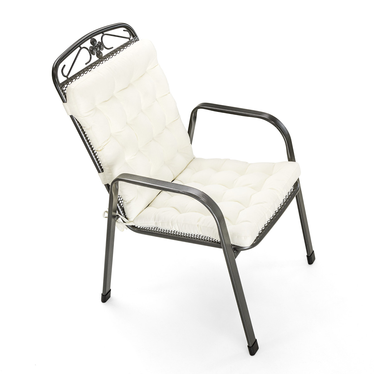 Sitzkissen mit Rückenlehne Weiß | dicke Polsterung mit Schleifen und Bänder zur Befestigung an Gartenstuhl / Stapelstuhl | HAVE A SEAT Living 
