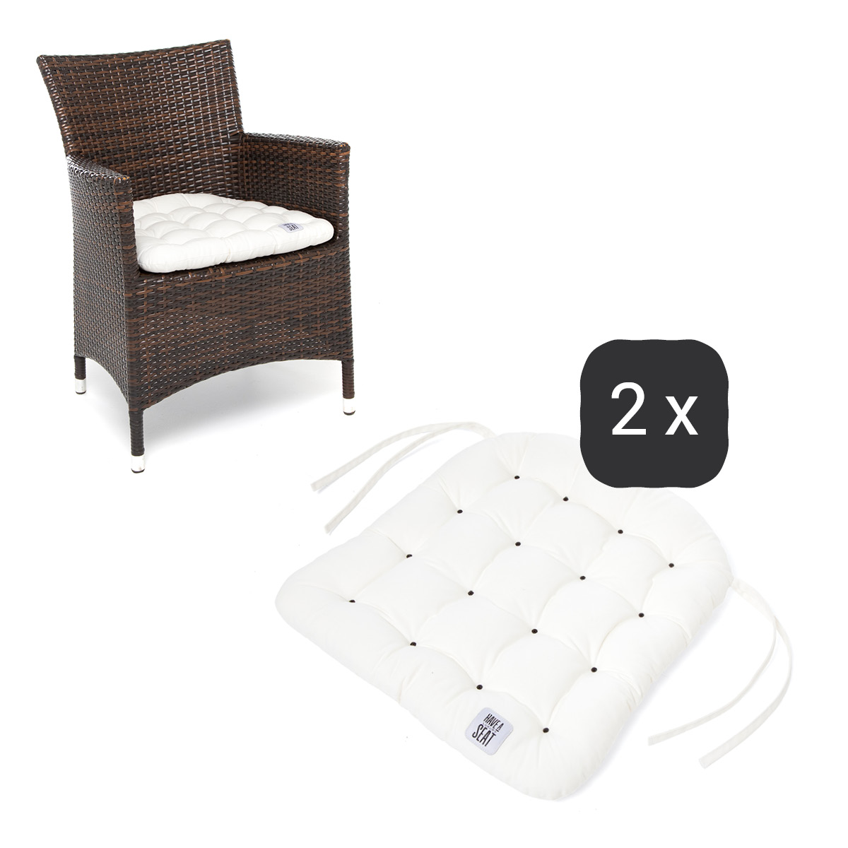 Sitzkissen für Rattanstühle 48x46 cm | Weiß | 2er Set | Premium-Sitzkomfort | Indoor / Outdoor | waschbar bis 95°C | HAVE A SEAT Living