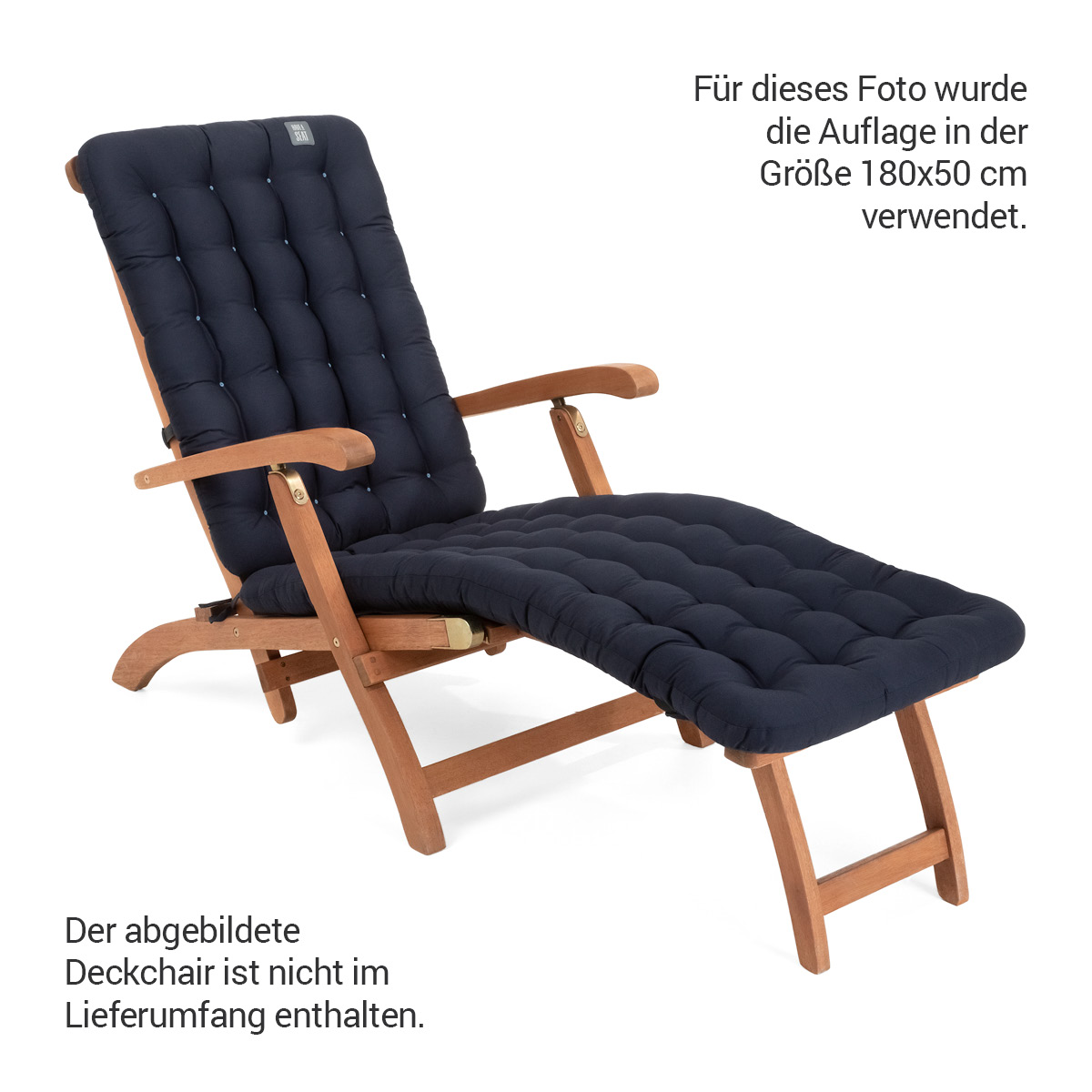 Gepolsterte Sitzauflage für Deckchair auf Liegestuhl  mit Thermo-Komfortpolsterung, Baumwoll-Mischgewebe Marine-Blau | HAVE A SEAT Living