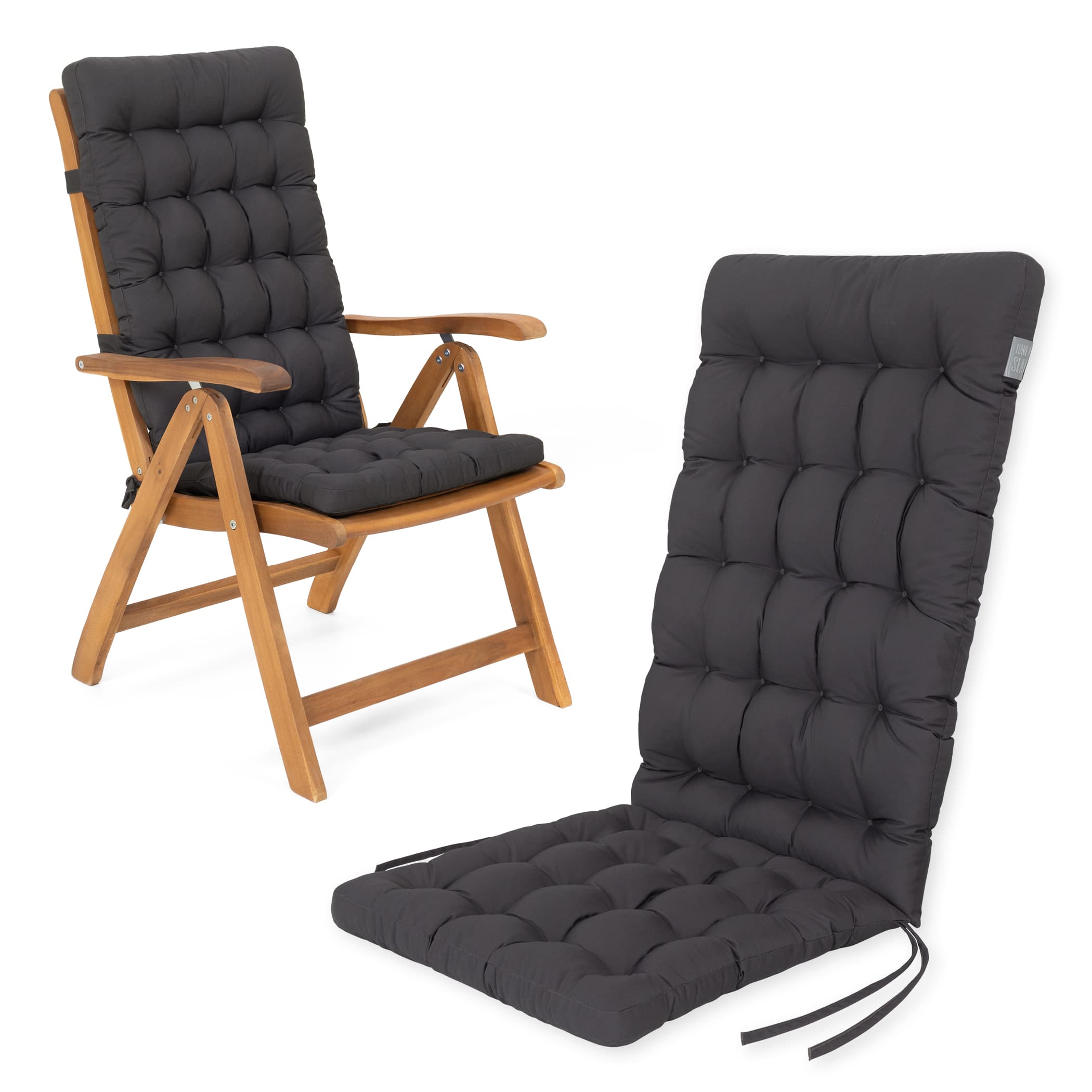 Hochlehner Auflagen | Grau / Anthrazit | HAVE A SEAT Living HAVE A SEAT Living Hochlehner Auflagen Grau / Anthrazit | bequemes Sitzpolster, orthopädische gepolsterte Sitzauflage für Hochlehner Gartenstühle