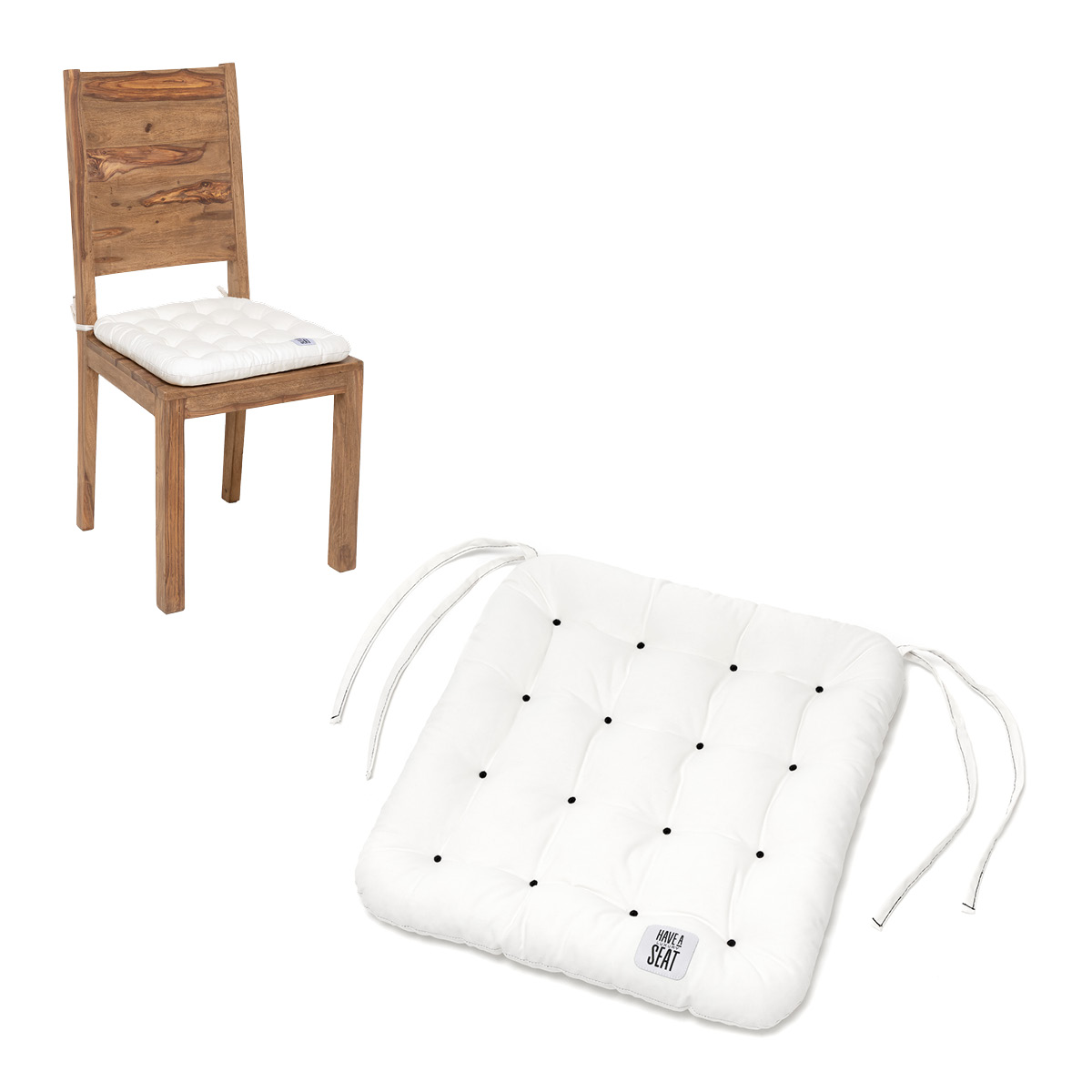 HAVE A SEAT Living Stuhlkissen 40x40 cm Weiß | bequemes, orthopädisches Sitzkissen in hochwertiger Qualität mit Bändern für Holzstuhl