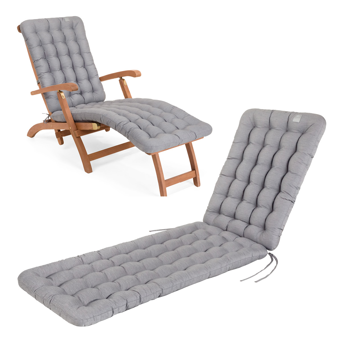 HAVE A SEAT Living | Deckchair Auflage Hellgrau | bequeme, Polsterauflage in hochwertiger Qualität mit Nackenkissen für Liegestuhl