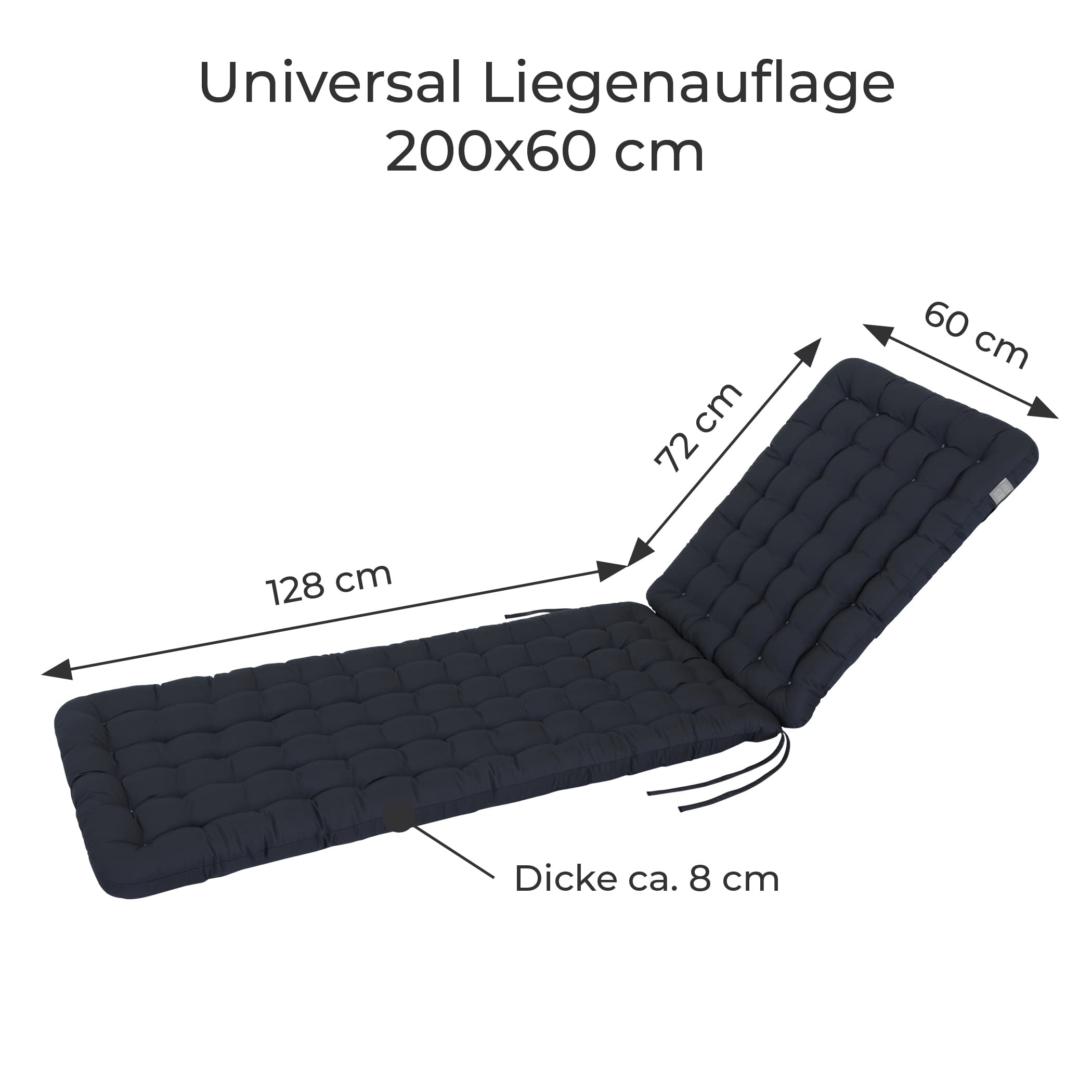 Blaue Liegenauflage mit gesteppter Polsterung, passend für Liegen mit Maß 200 x 60 cm und ca. 8 cm Dicke.