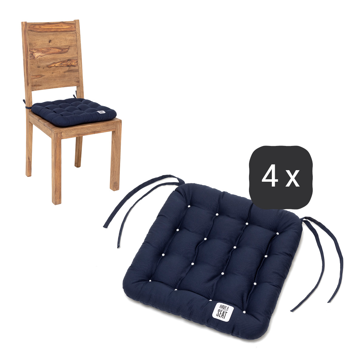Stuhlkissen 40 x 40 cm | Marine-Blau | 4er Set | Premium-Sitzkomfort | Indoor / Outdoor | waschbar bis 95°C | HAVE A SEAT Living