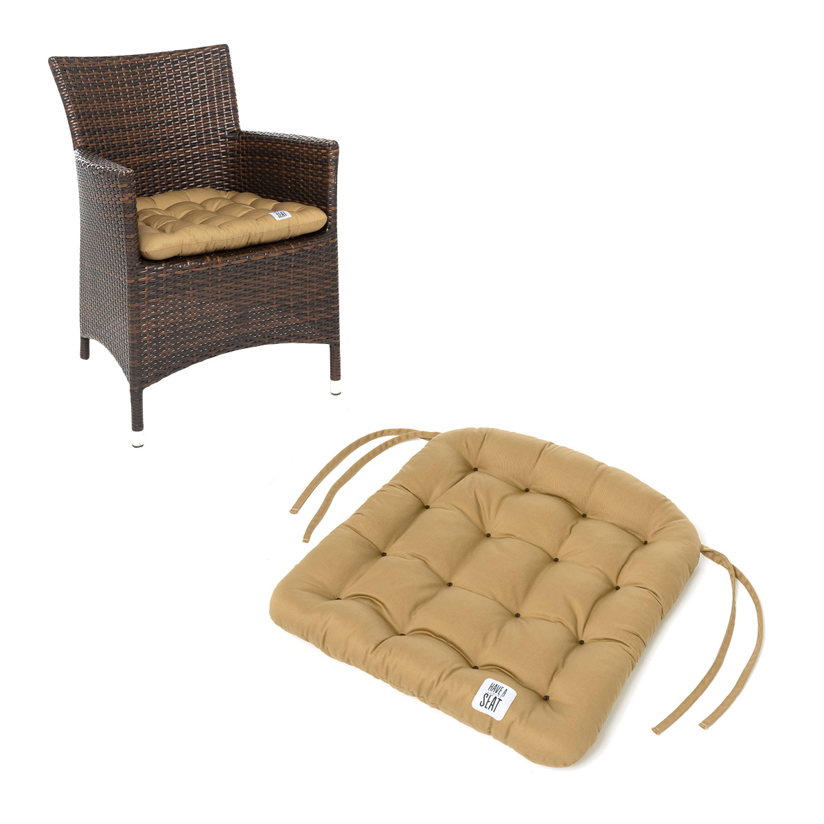 HAVE A SEAT Living Sitzkissen 48x46 cm konisch beige | bequemes, Outdoor Stuhlkissen in hochwertiger Qualität mit Bändern für Rattanstuhl