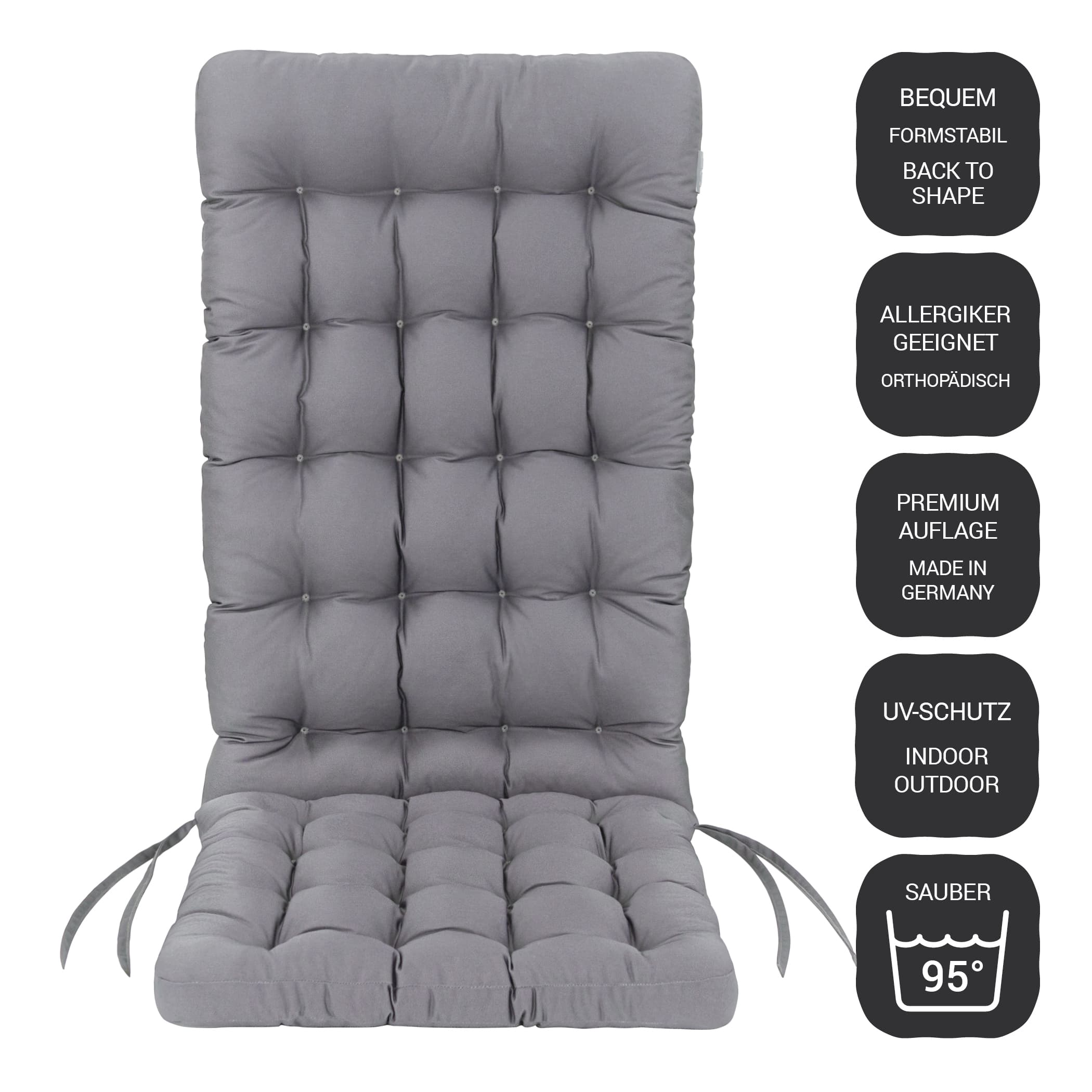 Hochlehner Auflage waschbar | Hellgrau | HAVE A SEAT Living Hochlehner Auflage hellgrau | bequem, formstabil, Sitzpolster waschbar, orthopädisch, UV-Schutz, Indoor / Outdoor, wetterfest,  Made in Germany