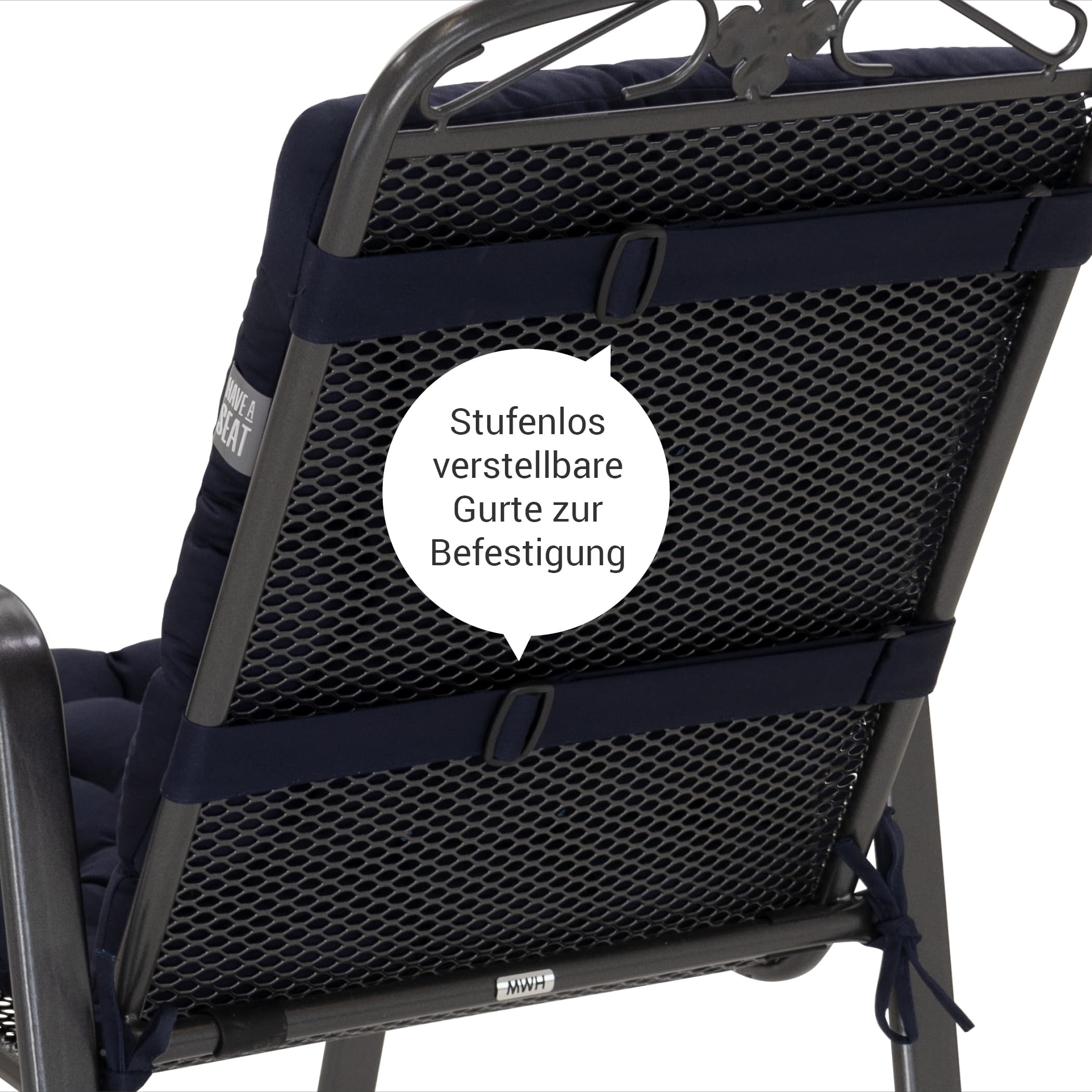 Sitzauflage Niedriglehner Luxury in Goldbraun / Beige - Detailansicht der Stufenlos verstellbaren Gurte zur Befestigung - Rückansicht