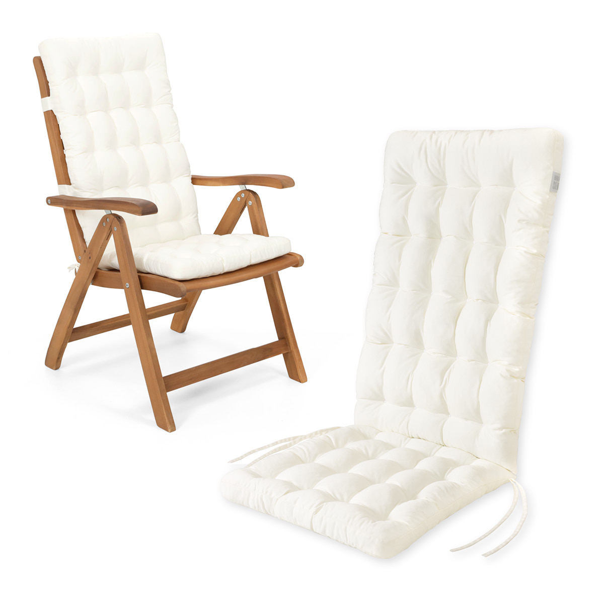HAVE A SEAT Living Hochlehner Auflagen Weiss | bequemes Sitzpolster, orthopädische gepolsterte Sitzauflage für Hochlehner Gartenstühle