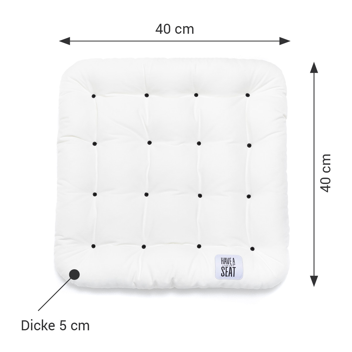 Stuhlkissen 40x40 cm, weiß, 5 cm dicke, orthopädische Thermo-Polsterung | Outdoor / Indoor geeignet | wetterfest| waschbar | HAVE A SEAT Living