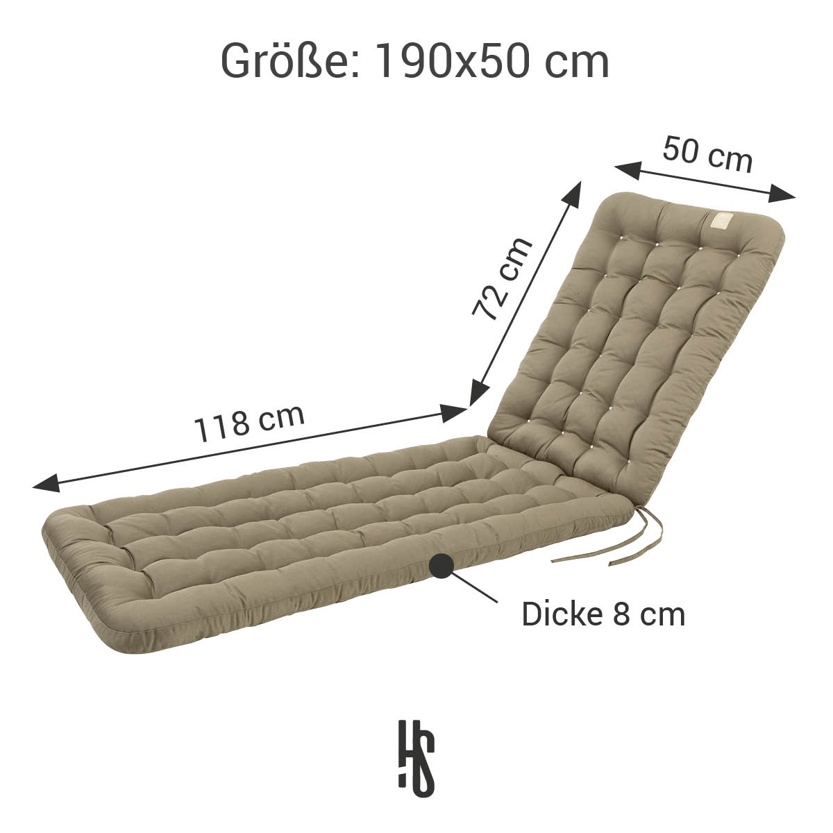Deckchair Auflage 190x50 cm / 8 cm dick | Goldbraun|  bequem & orthopädisch | Indoor / Outdoor | wetterfest | waschbar bis 95°C | HAVE A SEAT Living
