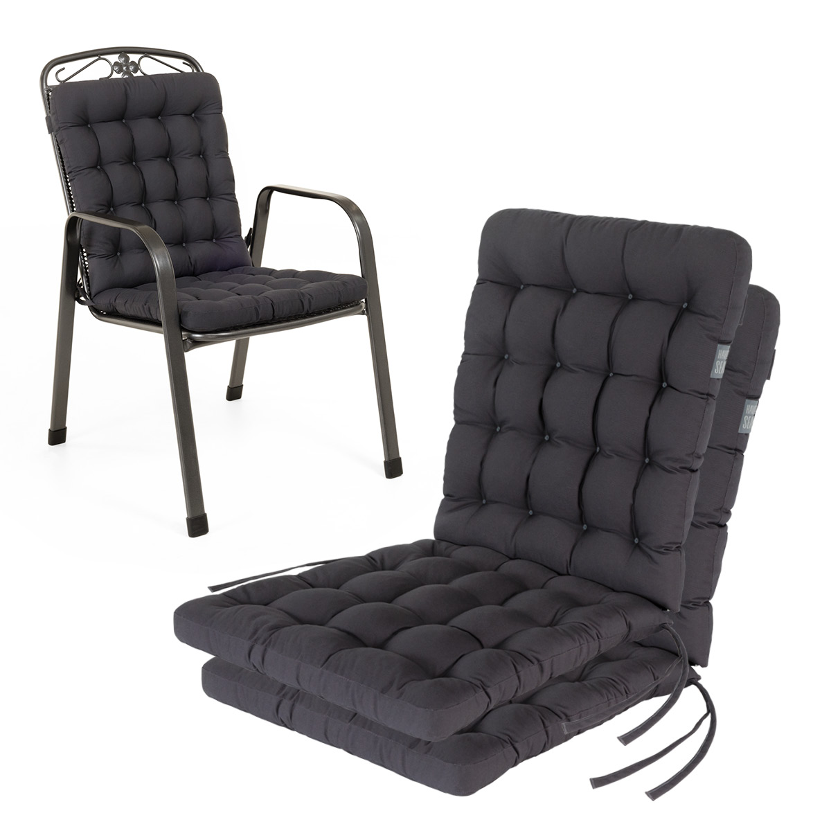 Cuscino per sedia con schienale basso 100x48 cm | Grigio / Antracite | Set da 2 %