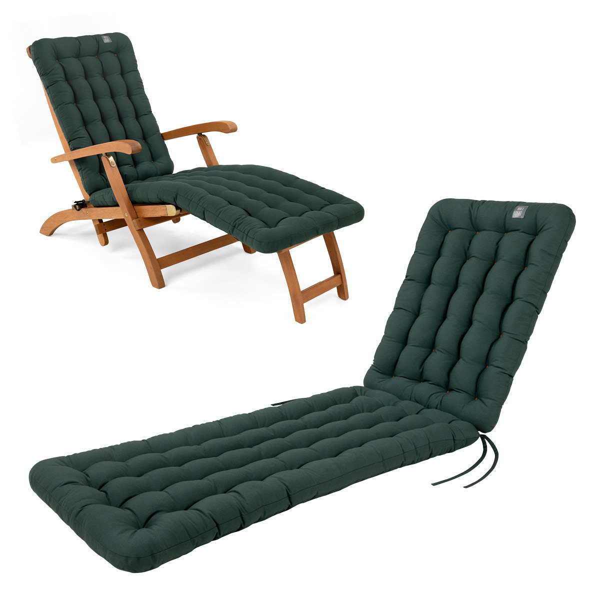 HAVE A SEAT Living | Deckchair Auflage Moosgrün | bequeme, Polsterauflage in hochwertiger Qualität mit Nackenkissen für Liegestuhl