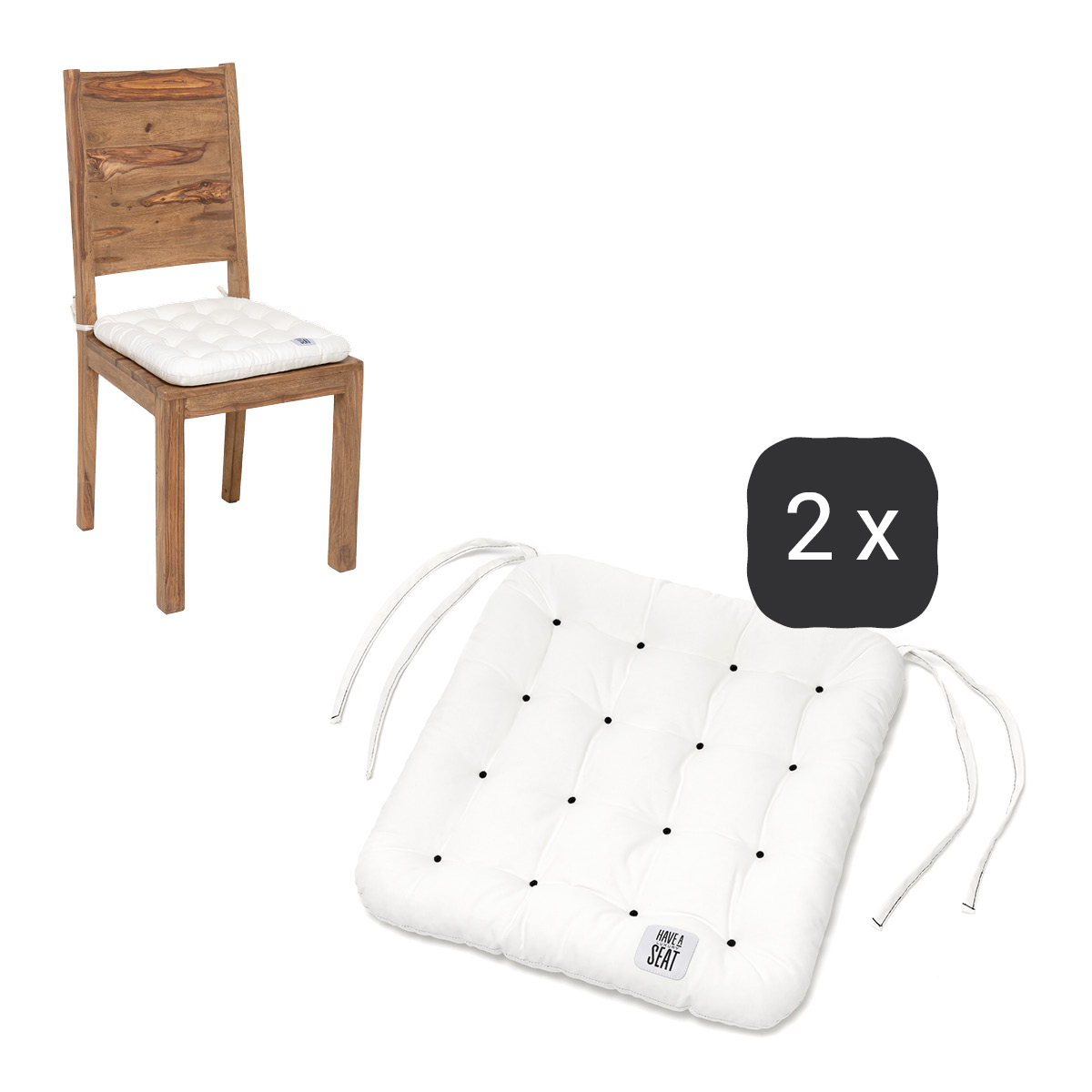 Stuhlkissen 40 x 40 cm | Weiß | 2er Set | Premium-Sitzkomfort | Indoor / Outdoor | waschbar bis 95°C | HAVE A SEAT Living