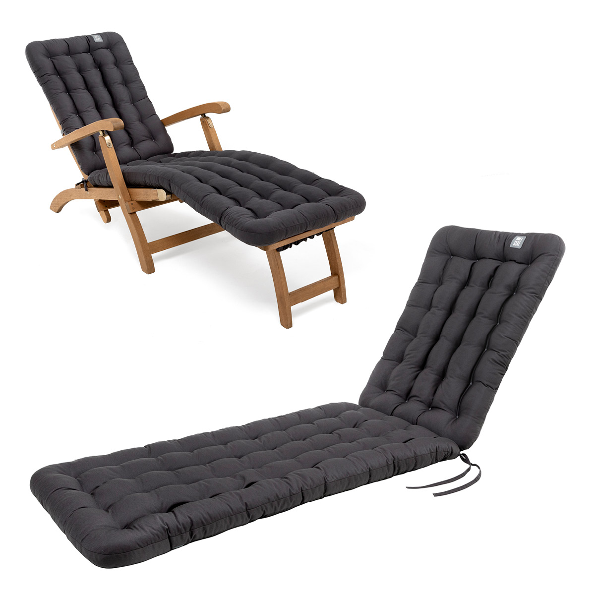 HAVE A SEAT Living | Deckchair Auflage Grau / Anthrazit | bequeme, Polsterauflage in hochwertiger Qualität mit Nackenkissen für Liegestuhl