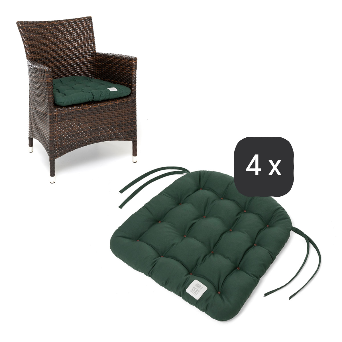 Sitzkissen für Rattanstühle 48x46 cm |  Moosgrün | 4er Set | Premium-Sitzkomfort | Indoor / Outdoor | waschbar bis 95°C | HAVE A SEAT Living
