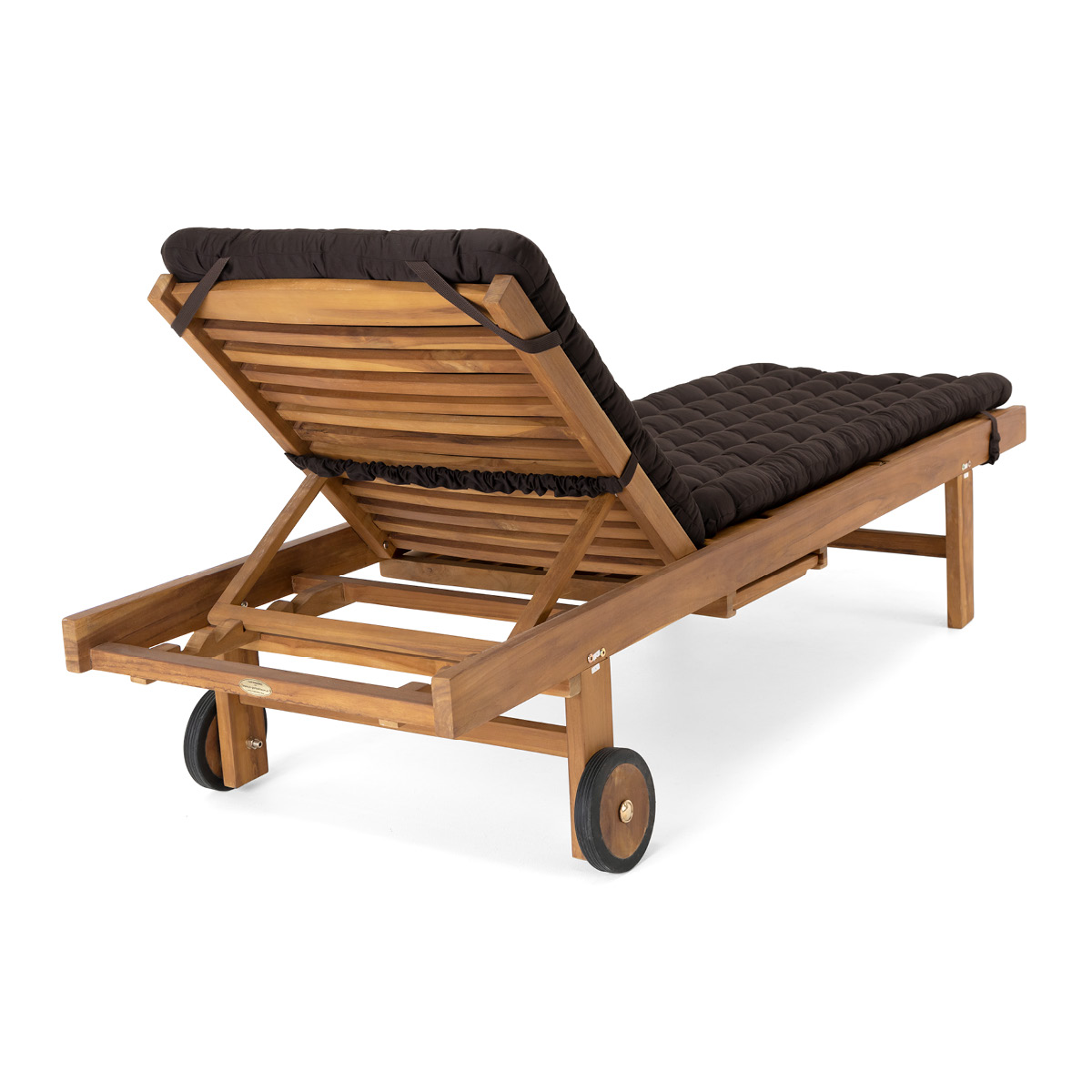 HAVE A SEAT Living Sonnenliege Auflage braun | dicke Polsterung mit Schlaufen und Bänder zur Befestigung an Rückenlehne auf Rollliege aus Holz