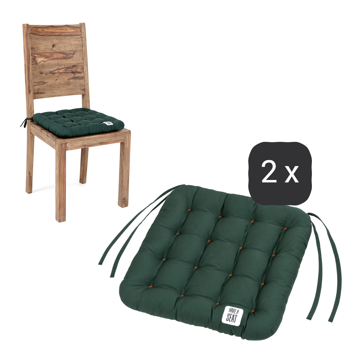 Stuhlkissen 40 x 40 cm | Moosgrün | 2er Set | Premium-Sitzkomfort | Indoor / Outdoor | waschbar bis 95°C | HAVE A SEAT Living