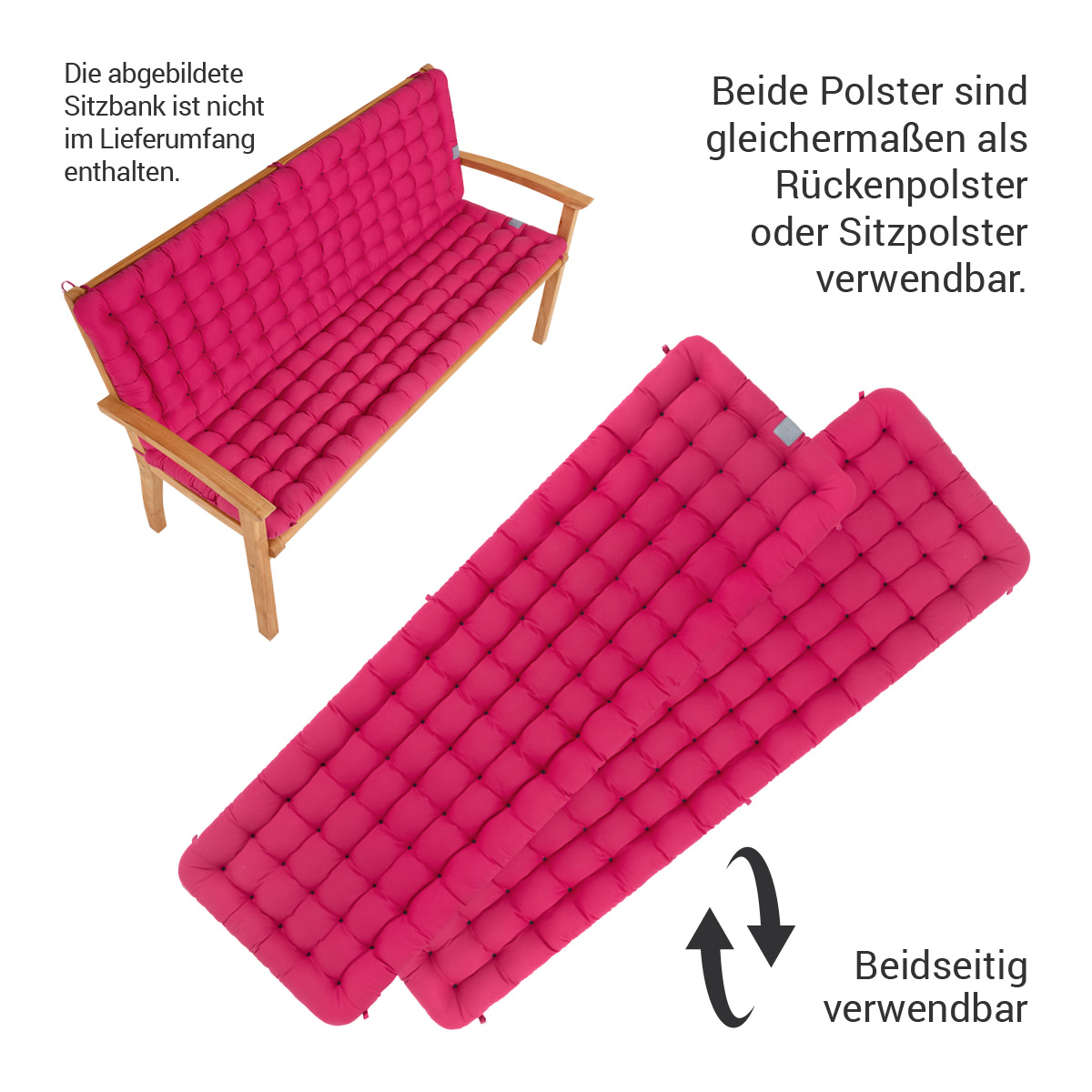 HAVE A SEAT Living Auflagen für Gartenbank mit Rückenteil | Pink | beidseitig verwendbar, die abgebildete Bank ist nicht im Lieferumfang enthalten