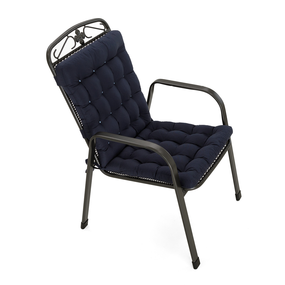 Sitzkissen mit Rückenlehne dunkelblau | dicke Polsterung mit Schleifen und Bänder zur Befestigung an Gartenstuhl / Stapelstuhl | HAVE A SEAT Living 