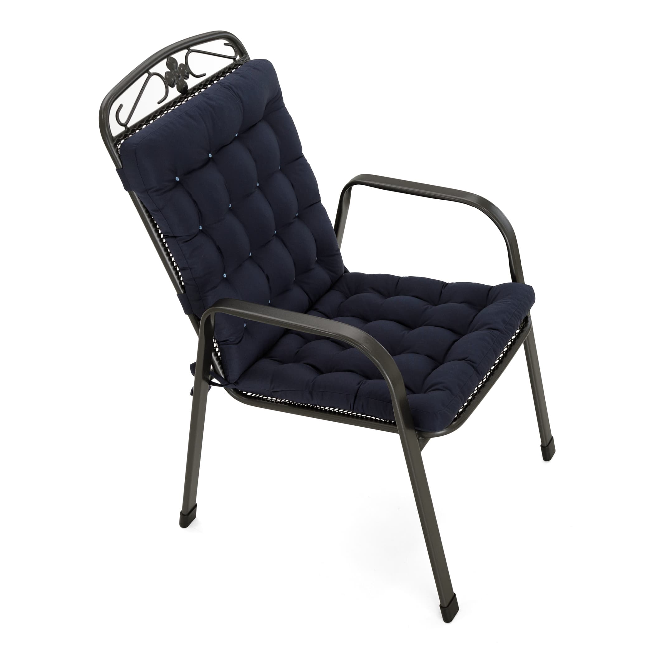 Sitzpolster Gartenstuhl / Stapelstuhl | Marine-Blau | HAVE A SEAT Living Gartenstuhl Auflage Niedriglehner Luxury in Marine Blau, 100x48 cm auf einem MWH Metall-Gartensessel Savoy