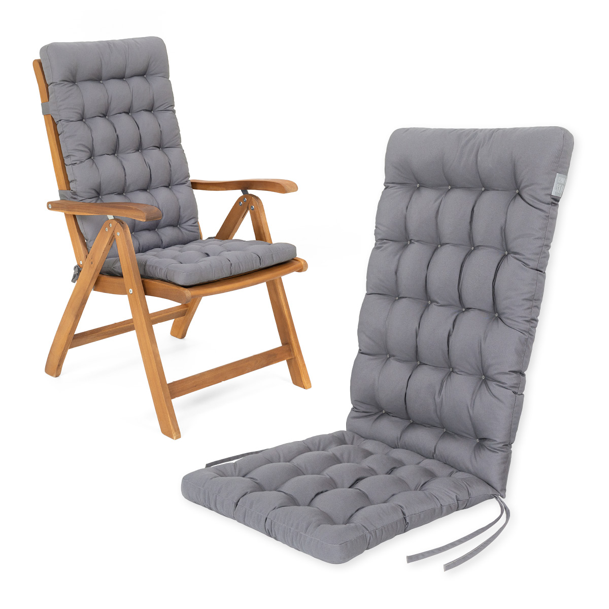 HAVE A SEAT Living Hochlehner Auflagen Hellgrau | bequemes Sitzpolster, orthopädische gepolsterte Sitzauflage für Hochlehner Gartenstühle