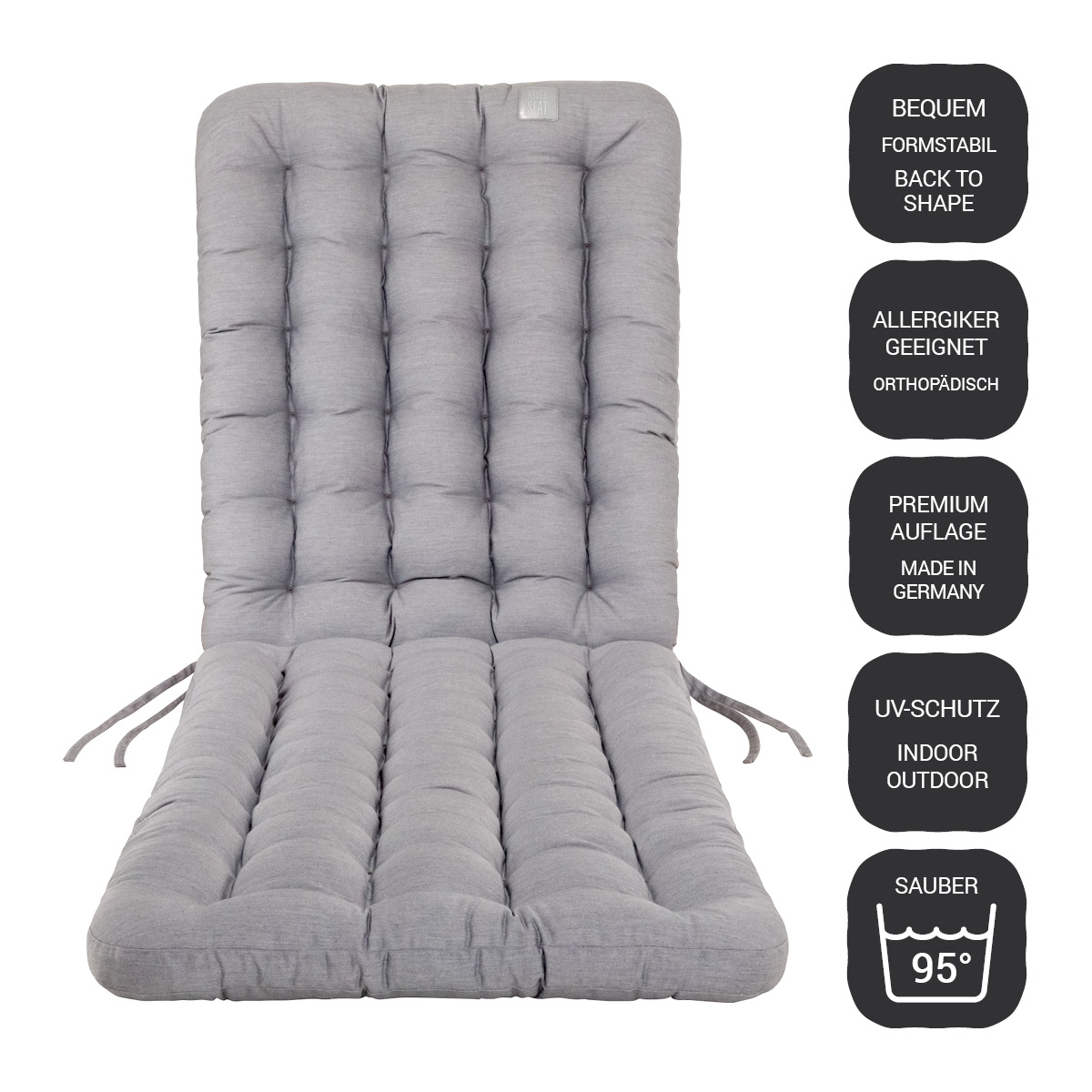 HAVE A SEAT Living | Deckchair Auflage Hellgrau | 5 Jahre Garantie | Made in Germany | Farbecht | Indoor / Outdoor / Bequem | orthopädisch