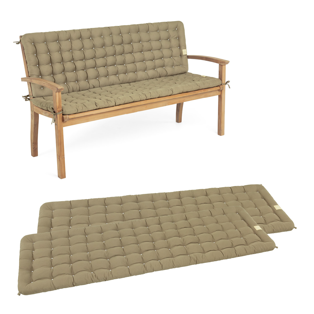 Gartenbank Auflagen mit Rückenteil | Goldbraun | HAVE A SEAT Living Gartenbank Auflagen mit Rückenteil in Goldbraun | bequemes Sitzpolster, wetterfeste Sitzauflage für Sitzbänke | HAVE A SEAT Living