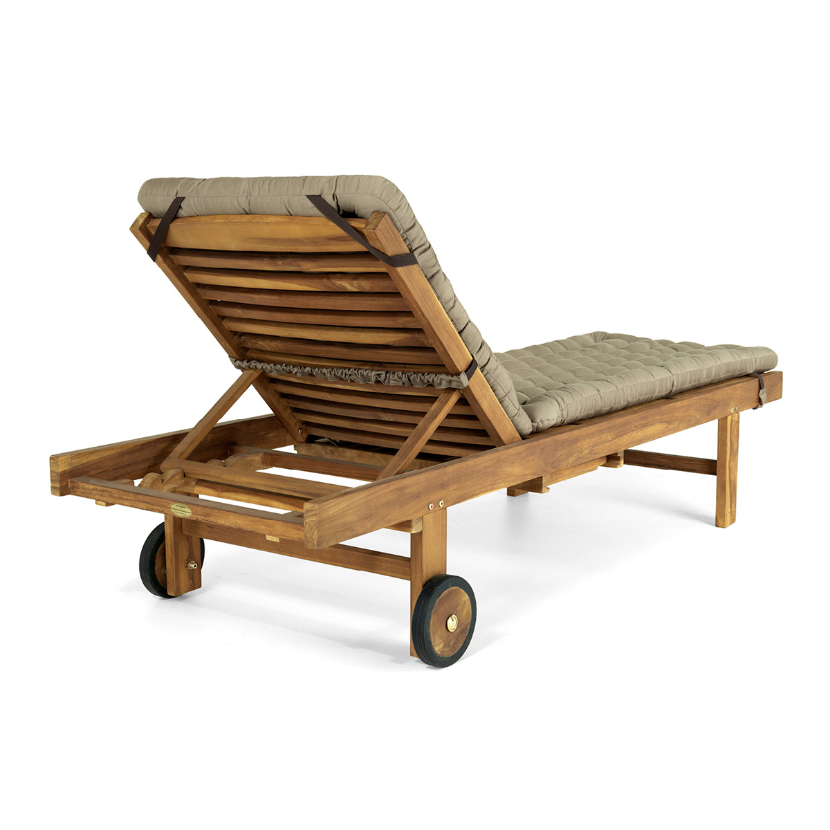 HAVE A SEAT Living Sonnenliege Auflage goldbraun | dicke Polsterung mit Schlaufen und Bänder zur Befestigung an Rückenlehne auf Rollliege aus Holz