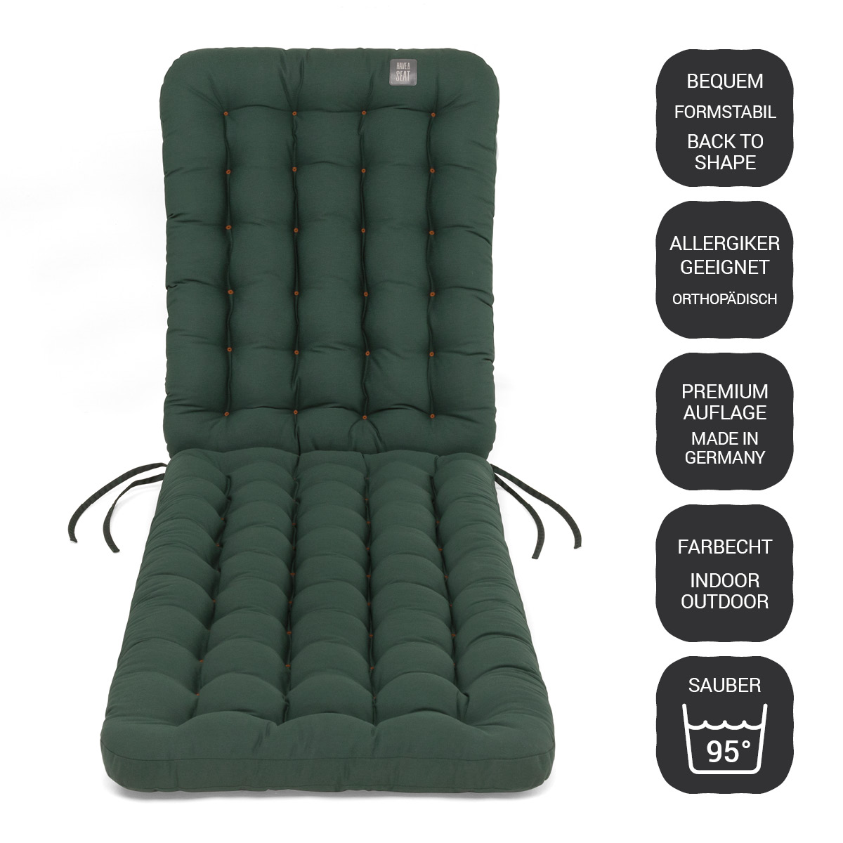 HAVE A SEAT Living | Deckchair Auflage Grün | 5 Jahre Garantie | Made in Germany | Farbecht | Indoor / Outdoor / Bequem | orthopädisch