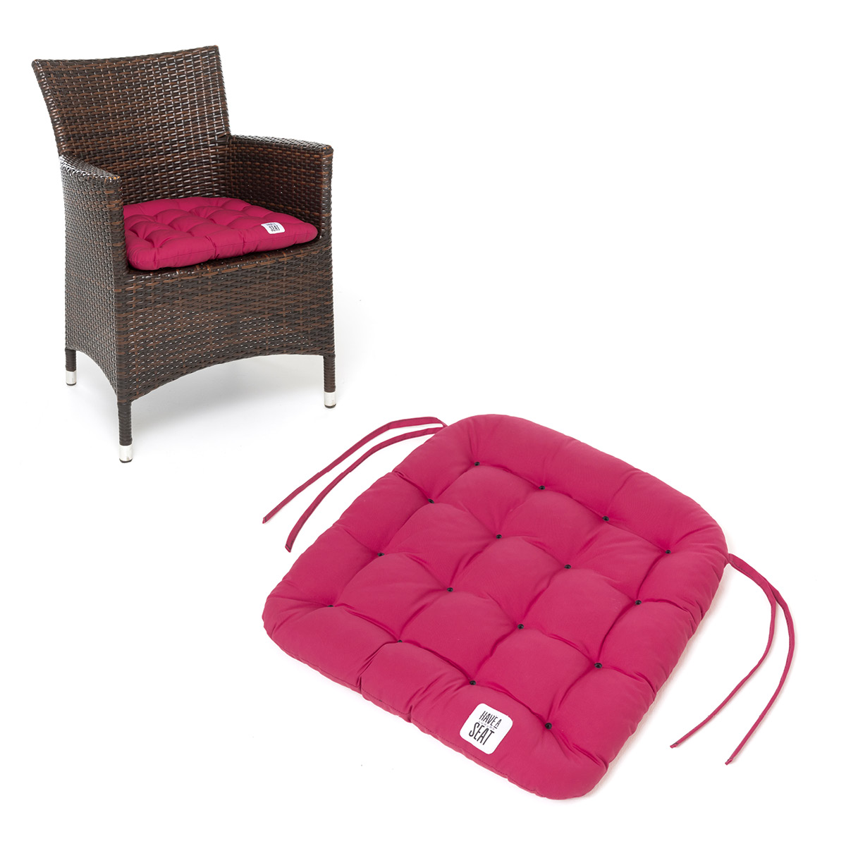 HAVE A SEAT Living Sitzkissen 48x46 cm konisch Hot-Pink | bequemes, Outdoor Stuhlkissen in hochwertiger Qualität mit Bändern für Rattanstuhl