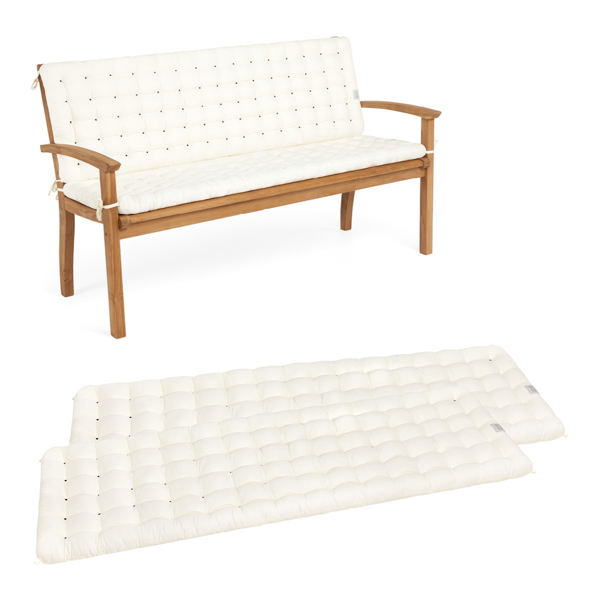 Gartenbank Auflagen mit Rückenteil | Weiß | HAVE A SEAT Living Gartenbank Auflagen mit Rückenteil in weiß | bequemes Sitzpolster, wetterfeste Sitzauflage für Sitzbänke | HAVE A SEAT Living