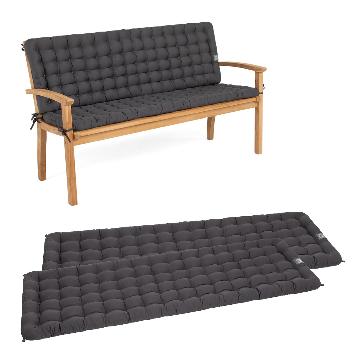 Gartenbank Auflagen mit Rückenteil in Grau / Anthrazit | bequemes Sitzpolster, wetterfeste Sitzauflage für Sitzbänke | HAVE A SEAT Living