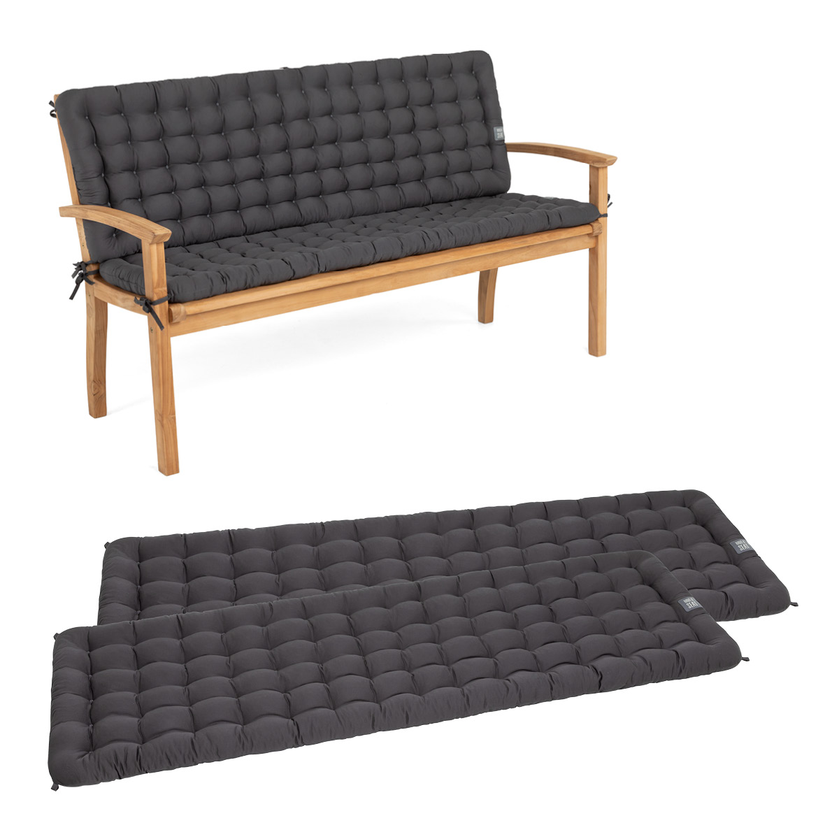 Gartenbank Auflagen mit Rückenteil | Grau / Anthrazit | HAVE A SEAT Living Gartenbank Auflagen mit Rückenteil in Grau / Anthrazit | bequemes Sitzpolster, wetterfeste Sitzauflage für Sitzbänke | HAVE A SEAT Living