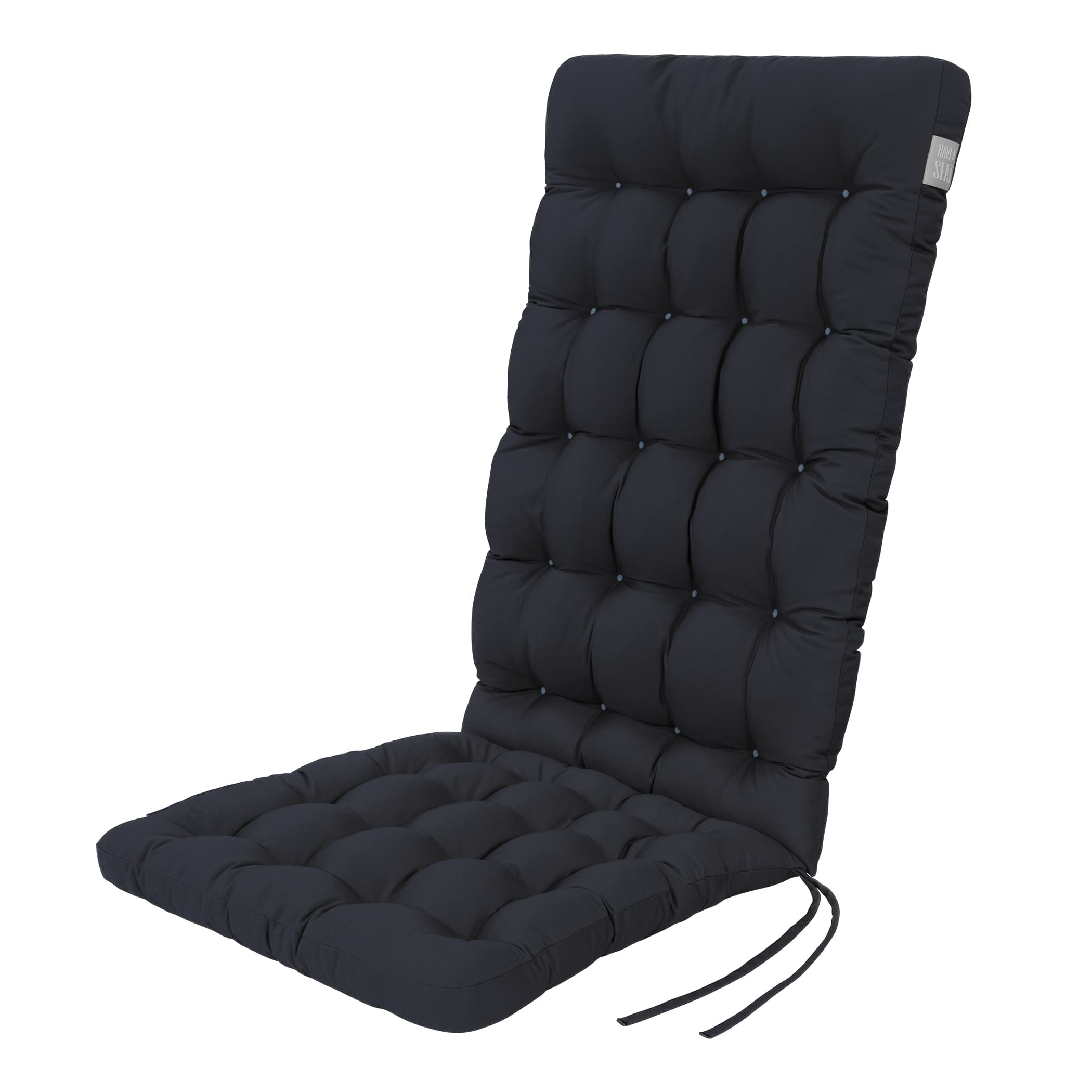 Sitzauflage Hochlehner | Marine-Blau | HAVE A SEAT Living Sitzauflage dunkelblau für Hochlehner | 8/6 cm dicke Polsterung, wetterfest | mit Bändern zur Befestigung an Gartenstuhl | HAVE A SEAT Living