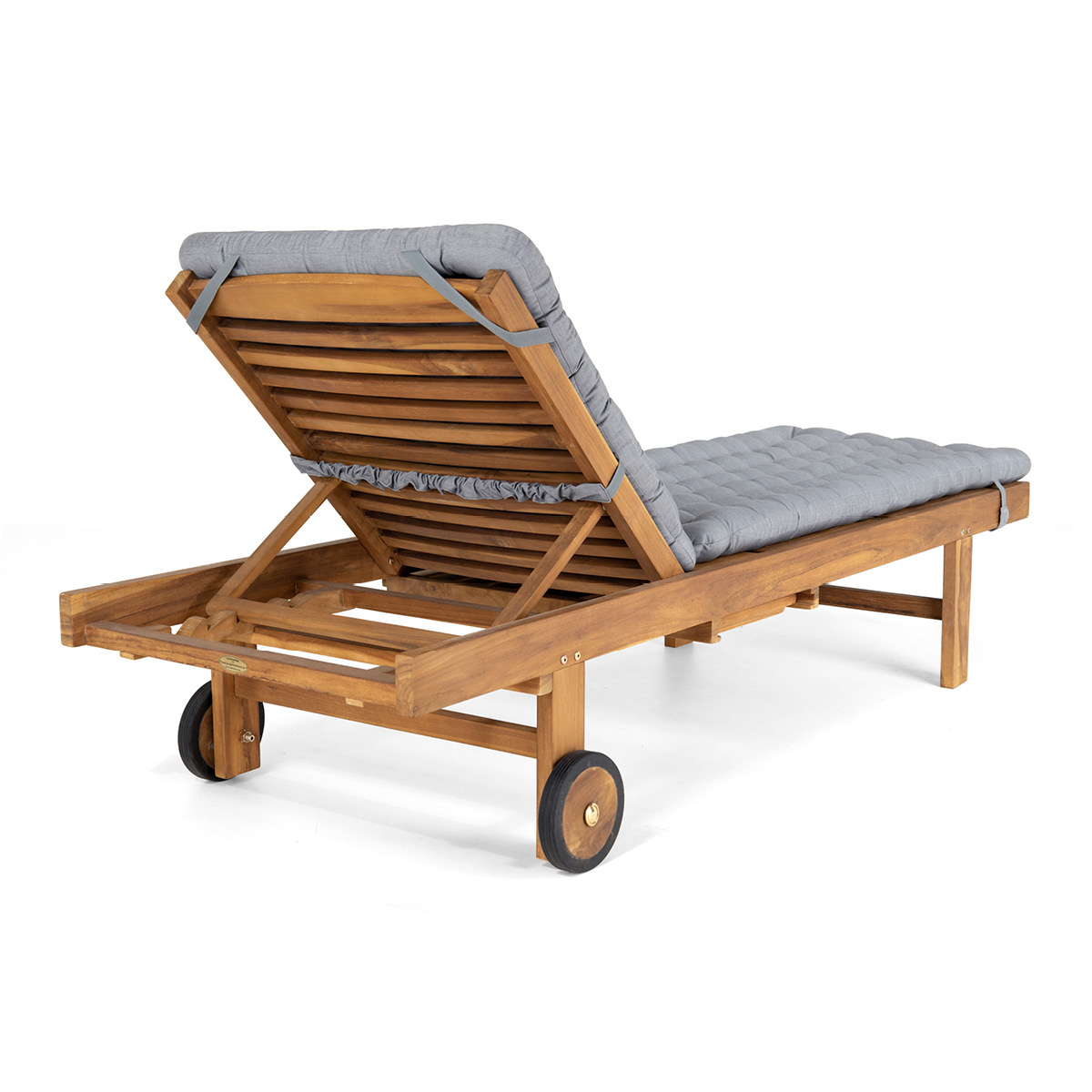 HAVE A SEAT Living Sonnenliege Auflage hellgrau | dicke Polsterung mit Schlaufen und Bänder zur Befestigung an Rückenlehne auf Rollliege aus Holz
