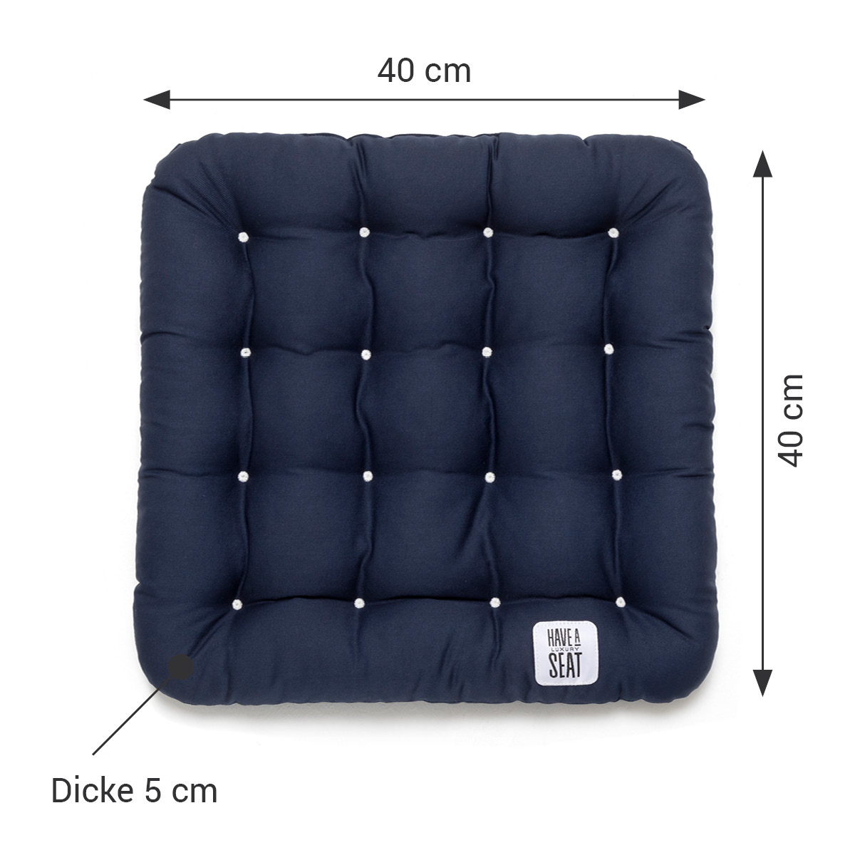 Stuhlkissen 40x40 cm, blau, 5 cm dicke, orthopädische Thermo-Polsterung | Outdoor / Indoor geeignet | wetterfest| waschbar | HAVE A SEAT Living