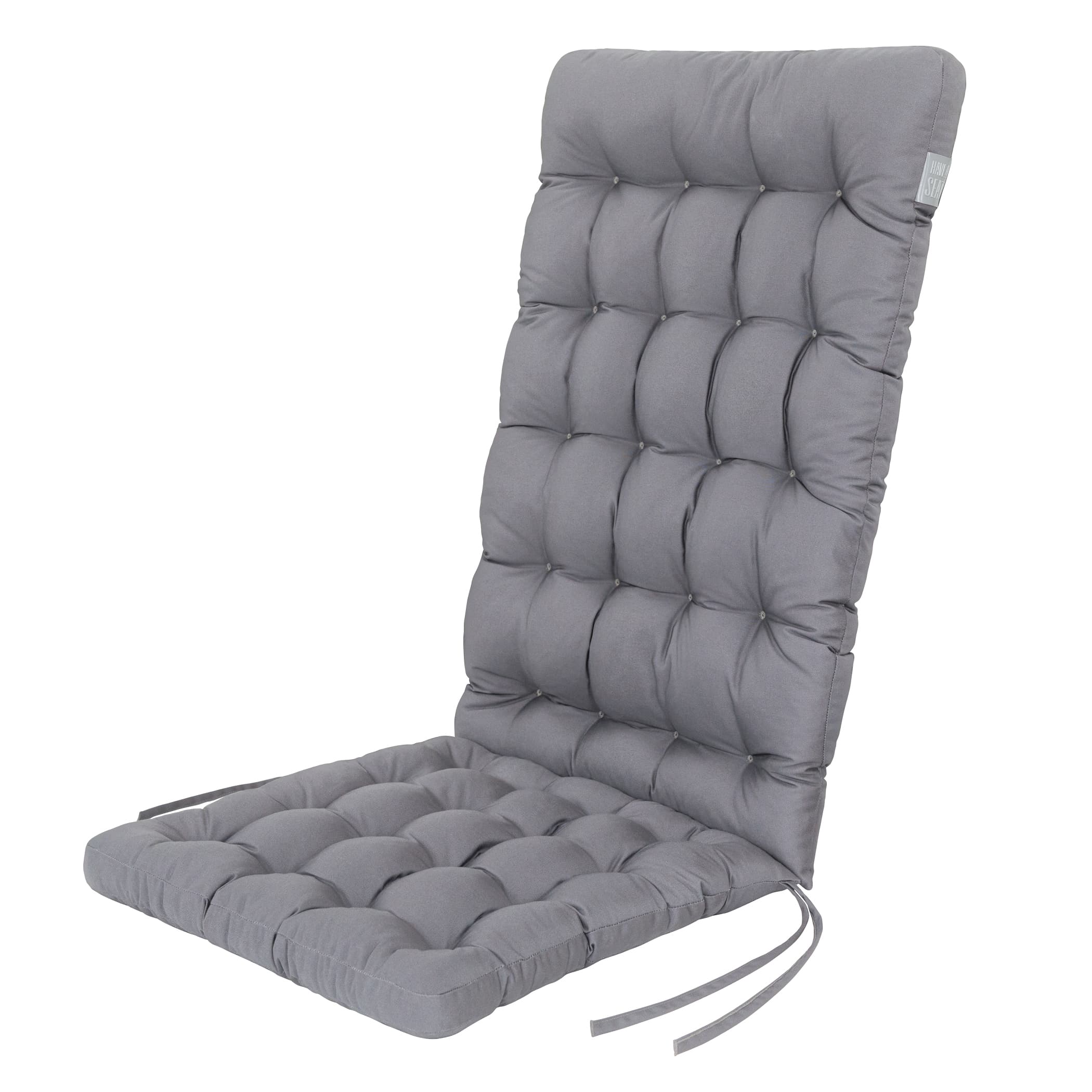 Sitzauflage Hochlehner | Hellgrau | HAVE A SEAT Living Sitzauflage hellgrau für Hochlehner | 8/6 cm dicke Polsterung, wetterfest | mit Bändern zur Befestigung an Gartenstuhl | HAVE A SEAT Living