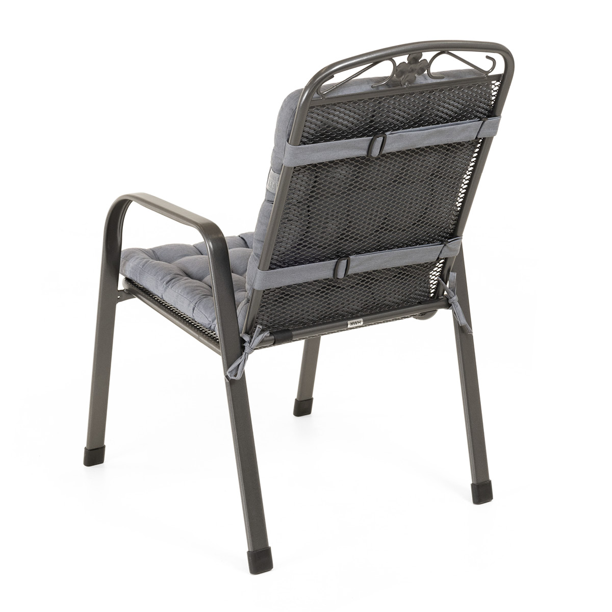 Sitzkissen mit Rückenlehne hellgrau | dicke Polsterung mit Schleifen und Bänder zur Befestigung an Gartenstuhl / Stapelstuhl | HAVE A SEAT Living 