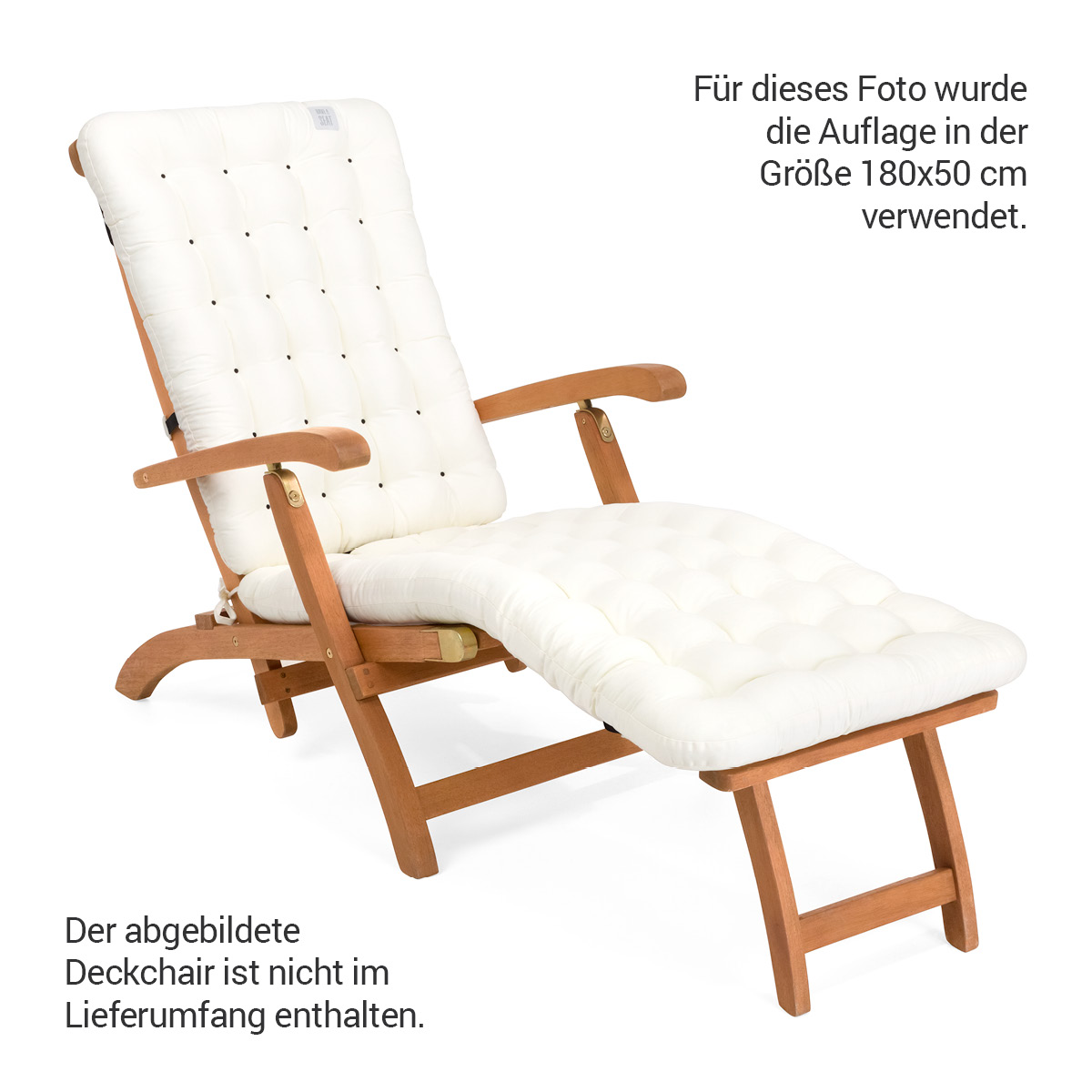 Gepolsterte Sitzauflage für Deckchair auf Liegestuhl mit Thermo-Komfortpolsterung, Baumwoll-Mischgewebe Weiß | HAVE A SEAT Living