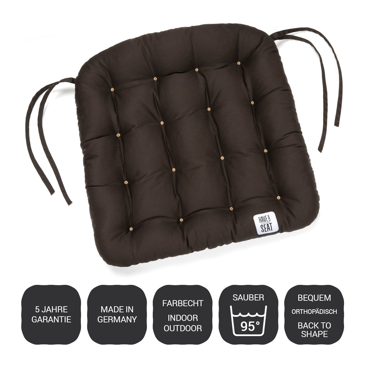 HAVE A SEAT Living Stuhlkissen 48x46 cm Braun | 5 Jahre Garantie | Made in Germany | Farbecht | Indoor / Outdoor / Bequem | orthopädisch