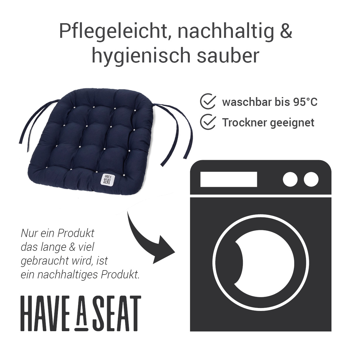 Sitzkissen für Rattansessel dunkelblau 48x46 cm, komplett waschbar bis 95°C (das Sitzkissen für Stühle hat keinen Überzug) | HAVE A SEAT Living