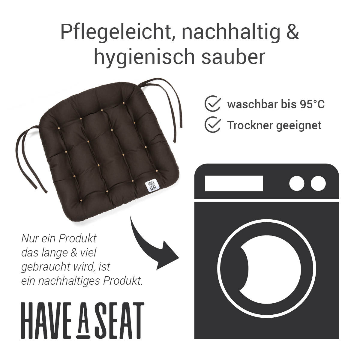 Sitzkissen für Rattansessel beige 48x46 cm, komplett waschbar bis 95°C (das Sitzkissen für Stühle hat keinen Überzug) | HAVE A SEAT Living
