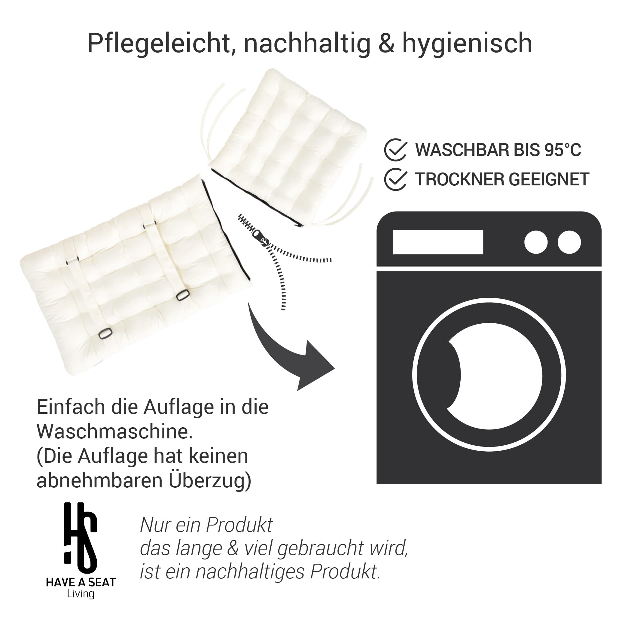 Auflage Hochlehner waschbar | Weiß | HAVE A SEAT Living Auflage Hochlehner weiß,  komplett waschbar bis 95° C / Trockner geeignet | Rückenteil und Sitzpolster sind mit Reißverschluss verbunden