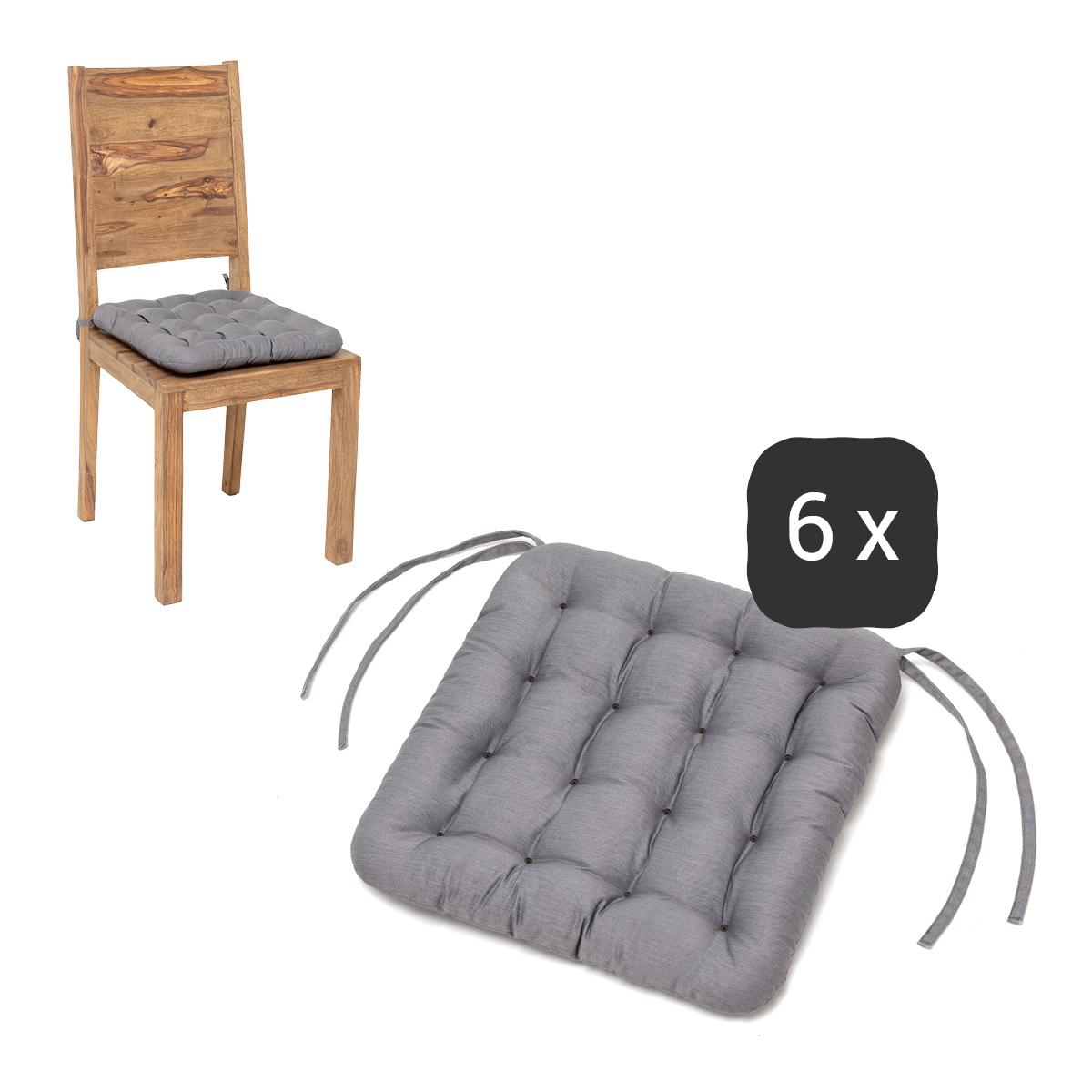 Stuhlkissen 40 x 40 cm | Hellgrau | 6er Set | Premium-Sitzkomfort | Indoor / Outdoor | waschbar bis 95°C | HAVE A SEAT Living