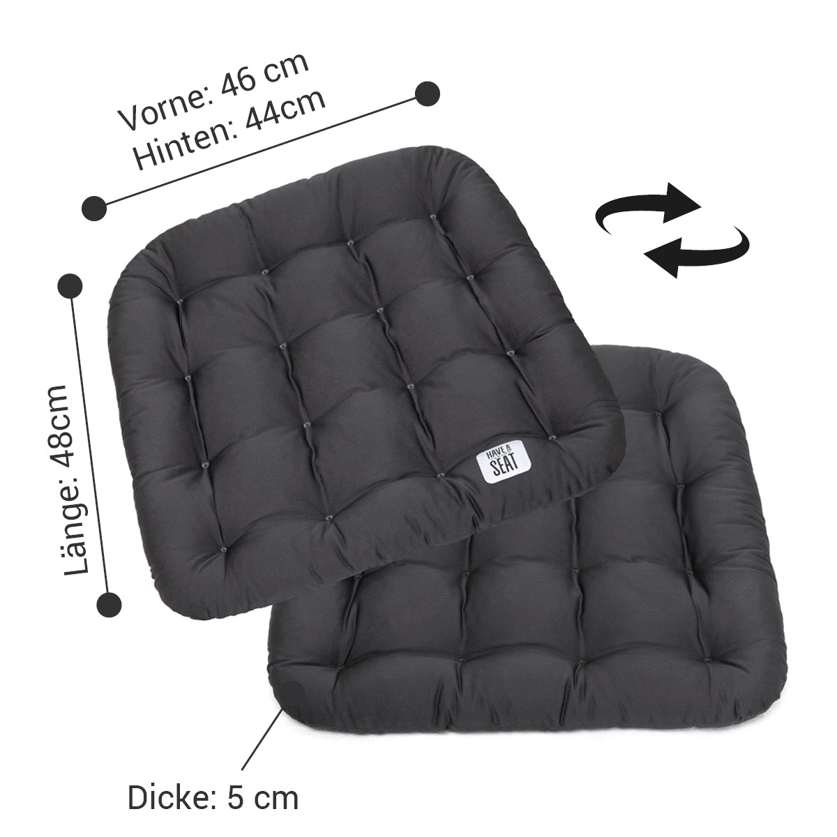 Premium Sitzkissen 48x46, 5 cm dicke Riegel-Polsterung (kälteabweisend), das Kissen kann auf beiden Seiten verwendet werden | HAVE A SEAT Living