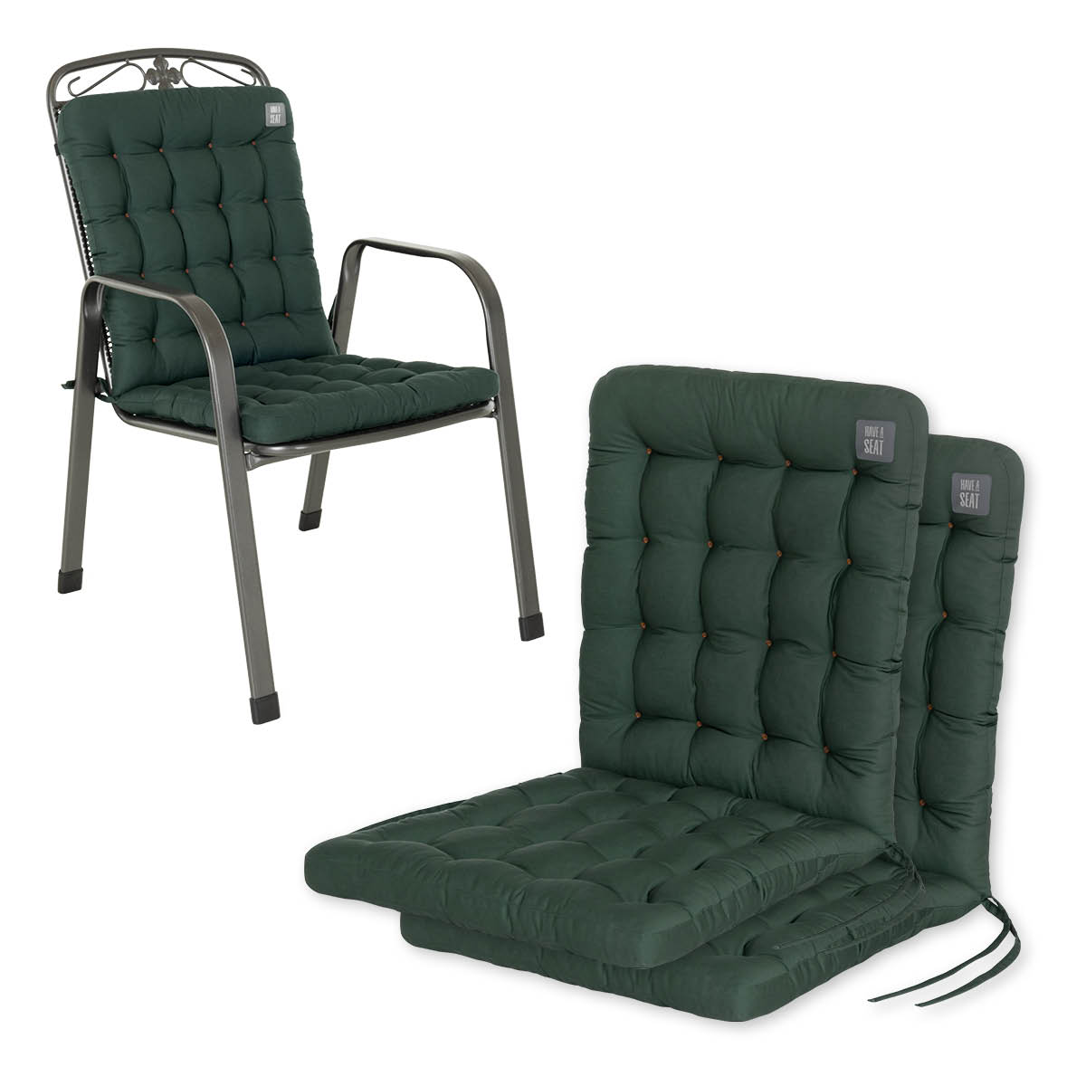 Cuscino per sedia con schienale basso 100x48 cm | Verde muschio | Set da 2 %