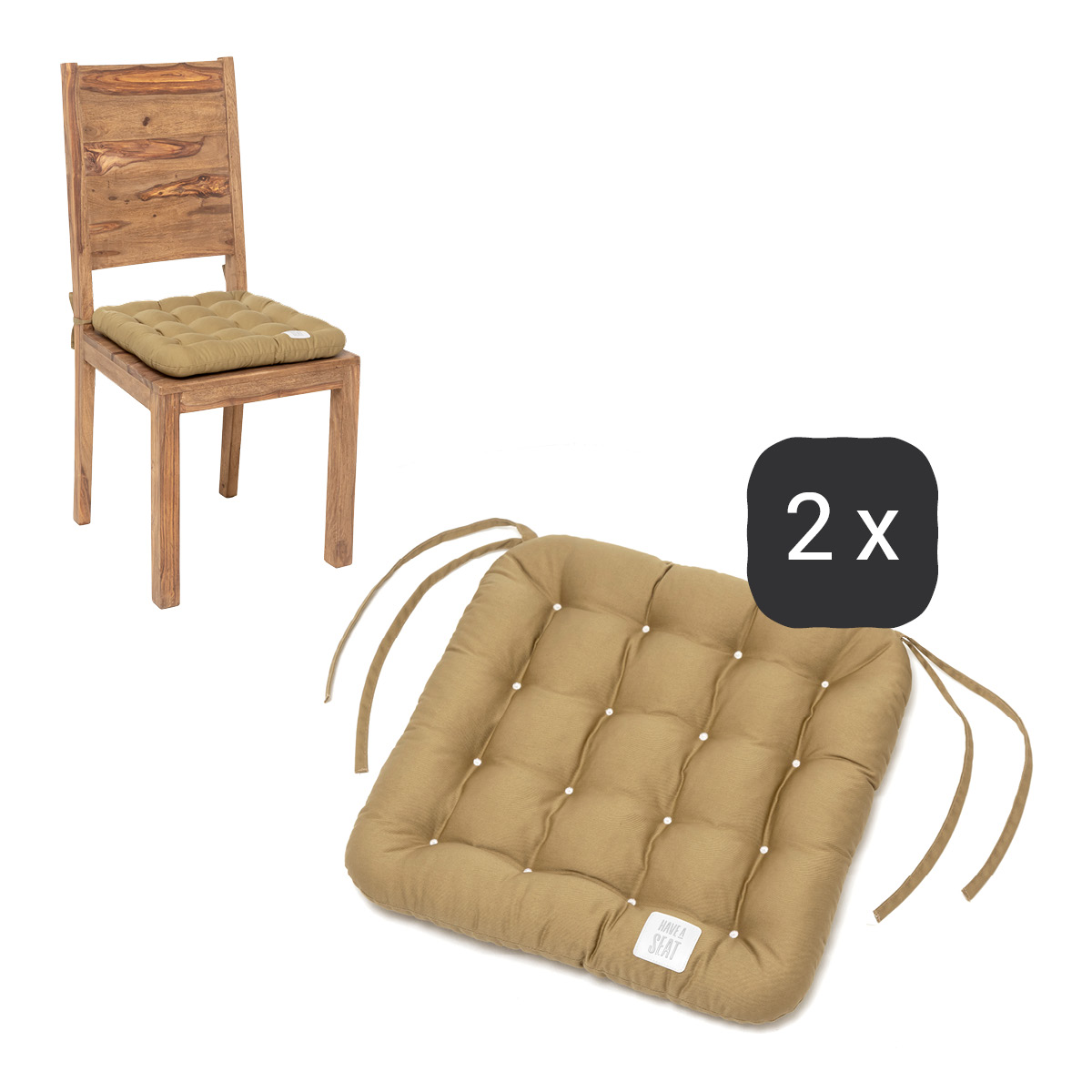 Stuhlkissen 40 x 40 cm / Beige | 2er Set | Premium-Sitzkomfort | Indoor / Outdoor | waschbar bis 95°C | Allergiker geeignet | HAVE A SEAT Living